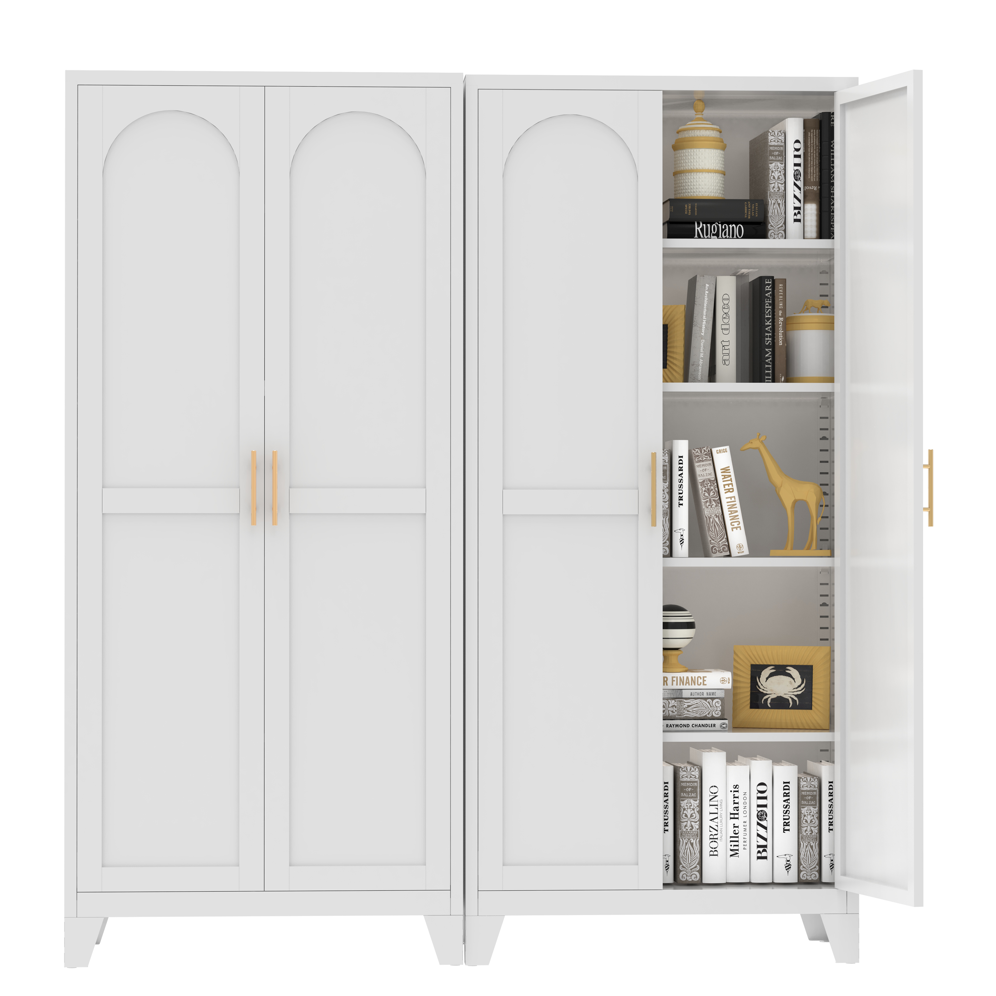 Uiowio 71" Height Metal Storage Cabinet, Modern Tall Steel Pantry Cupboard with 2 Shapely Doors and Adjustable Shelves for Kitchen Garage and Home, White