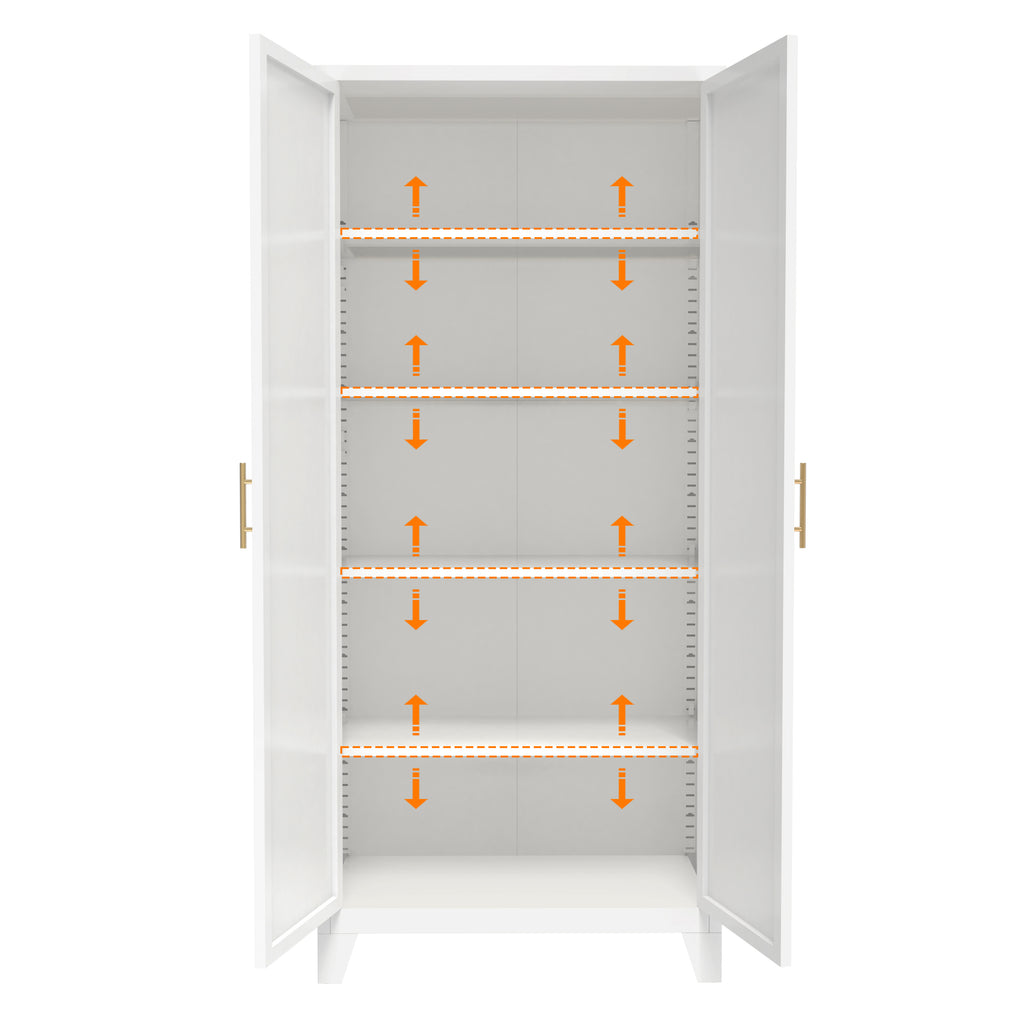 Uiowio 71" Height Metal Storage Cabinet, Modern Tall Steel Pantry Cupboard with 2 Shapely Doors and Adjustable Shelves for Kitchen Garage and Home, White