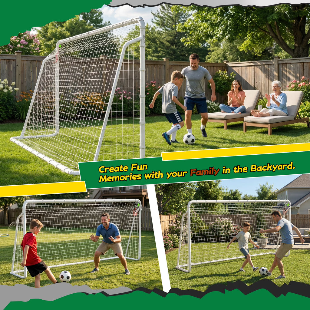Kdymod 12×6 FT Portable Soccer Goal for Backyard, Easy Assembly Outdoor Soccer Goal Set for Kids and Adults (White)