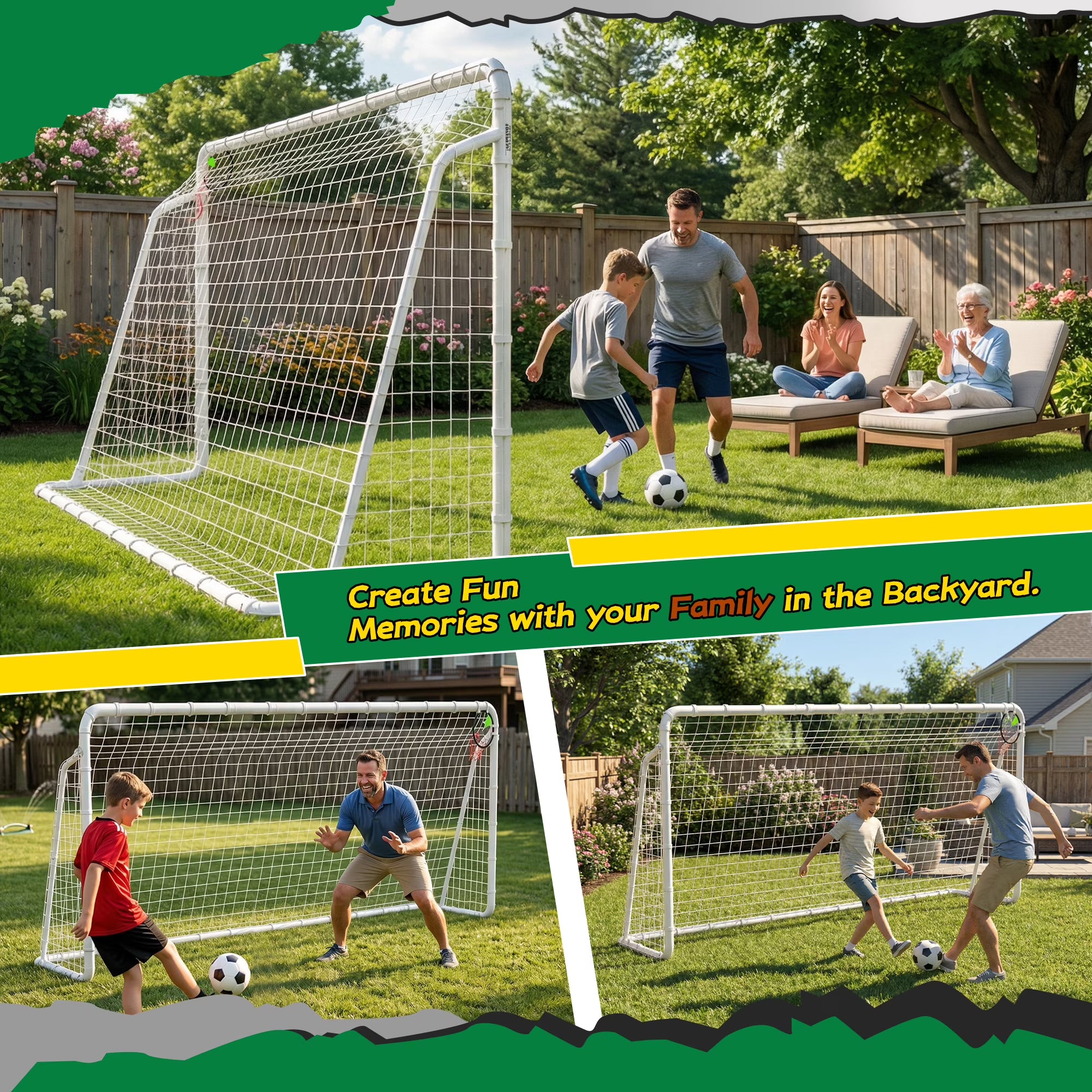 Kdymod 12×6 FT Portable Soccer Goal for Backyard, Easy Assembly Outdoor Soccer Goal Set for Kids and Adults (White)