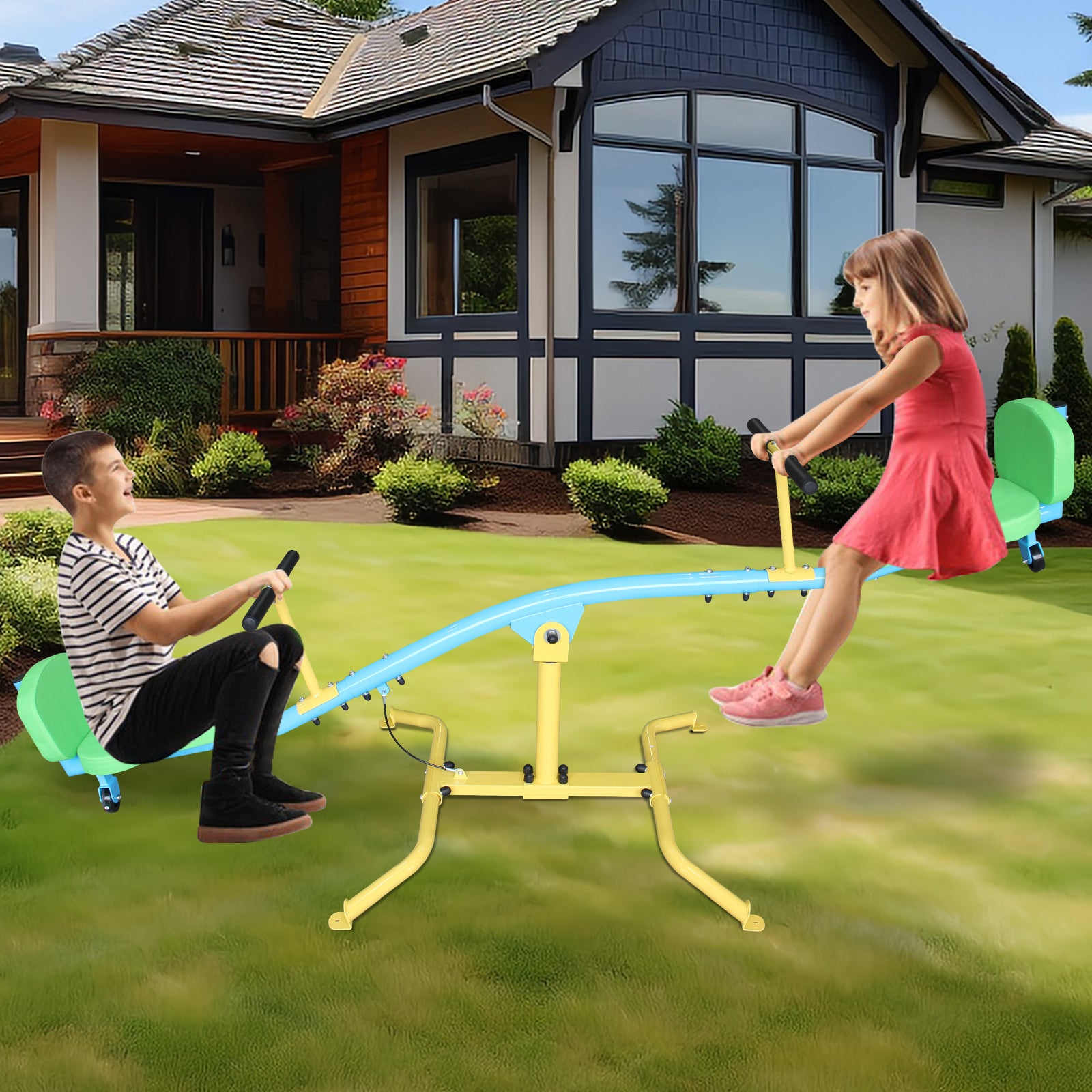 Mersco Kids seesaw double person 360° rotating seesaw with backrest indoor and outdoor playground double person rocking horse kindergarten toys