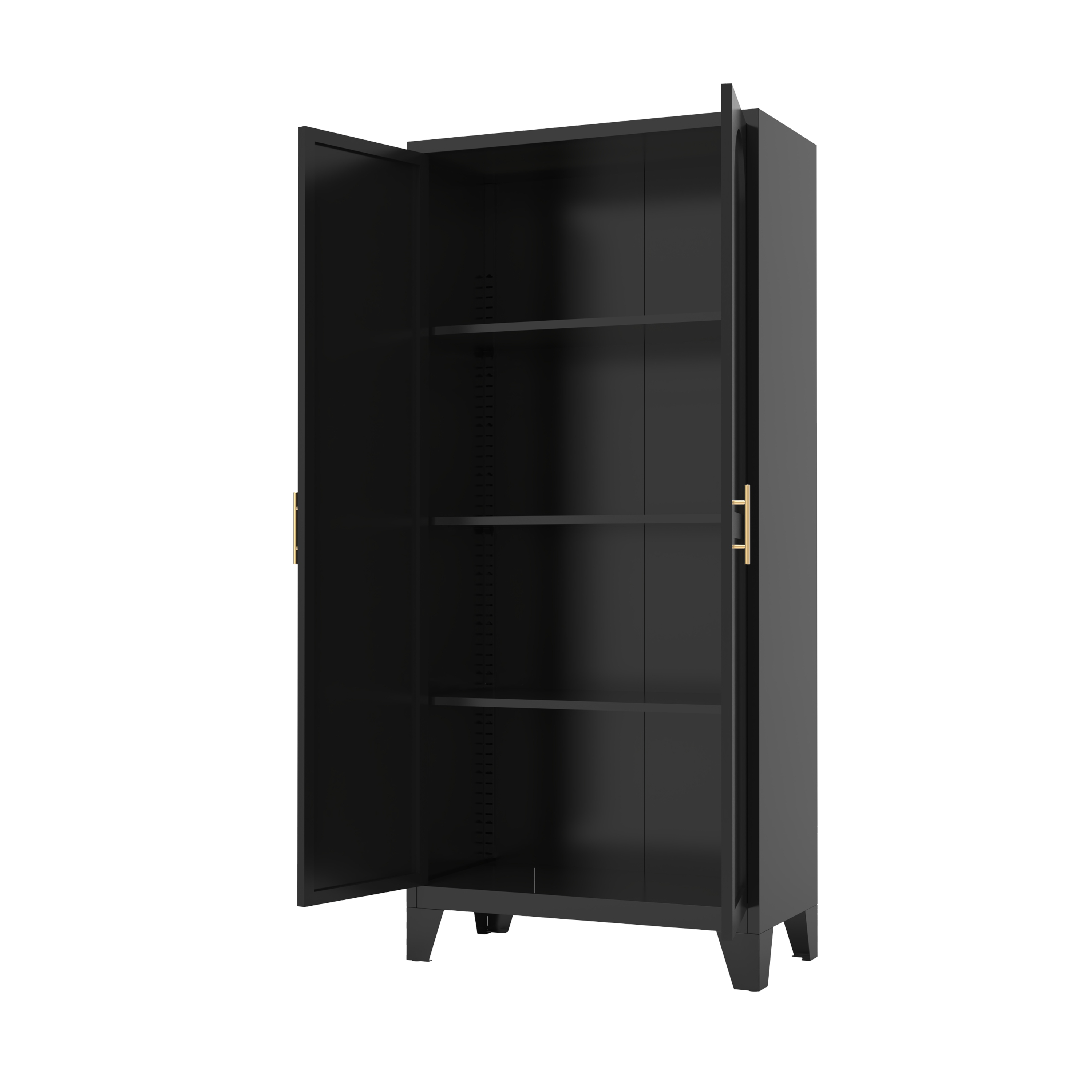 Uiowio 71" Height Metal Storage Cabinet, Modern Tall Steel Pantry Cupboard with 2 Shapely Doors and Adjustable Shelves for Kitchen Garage and Home,Black