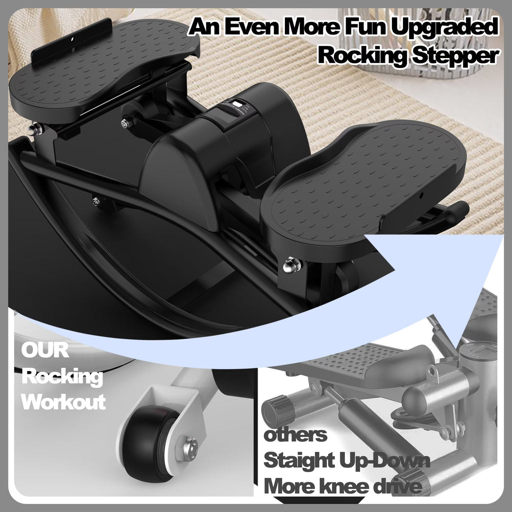 Kdymod Lateral Stepper for Exercise-Rocking Stepper Machine with Resistance Bands & Anti-Slip Mat and LCD Monitor, Professional Stair Stepper for Home Workout,Black