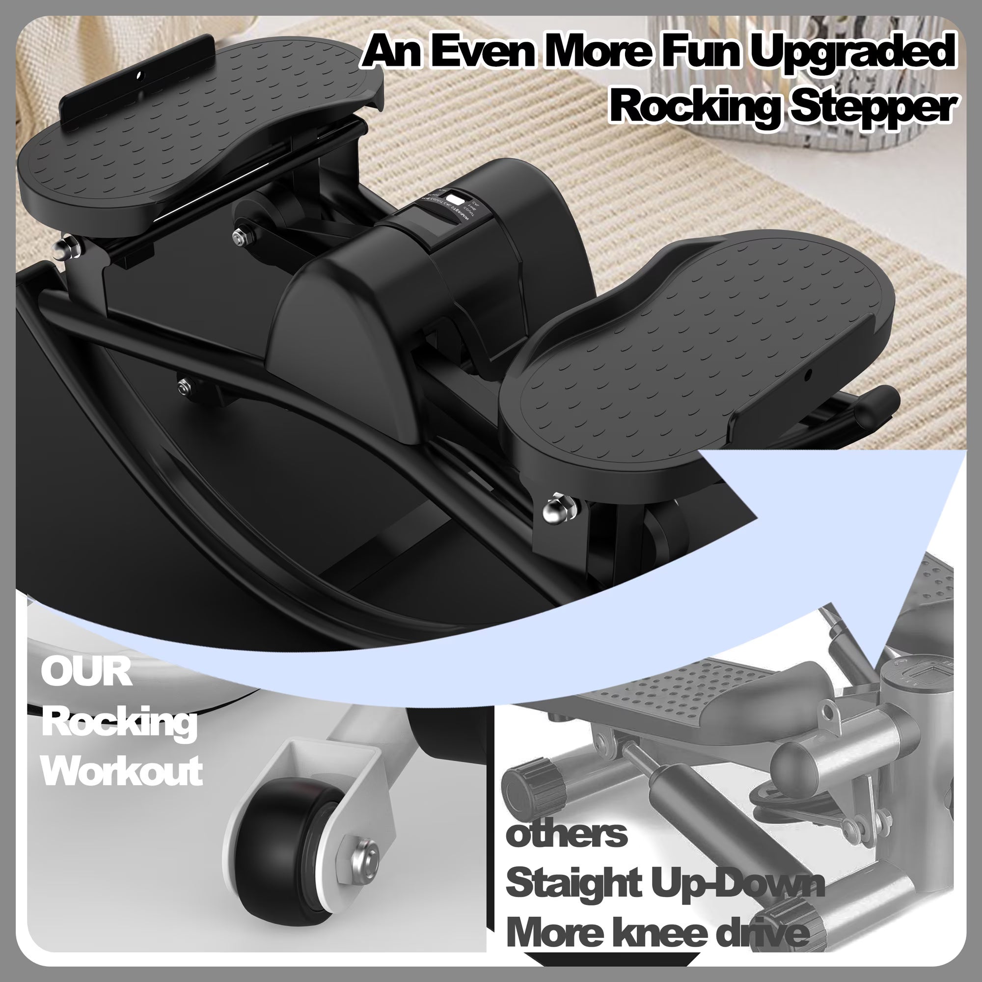 Kdymod Lateral Stepper for Exercise-Rocking Stepper Machine with Resistance Bands & Anti-Slip Mat and LCD Monitor, Professional Stair Stepper for Home Workout,Black