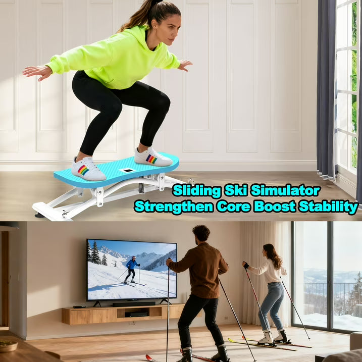 Kdymod Sliding Ski Simulator with Resistance Bands, Indoor Skiing Fitness Equipment for Home Gym, Non-Slip Base & Full-Body Cardio Training Machine for Core, Leg & Arm Workout, Blue