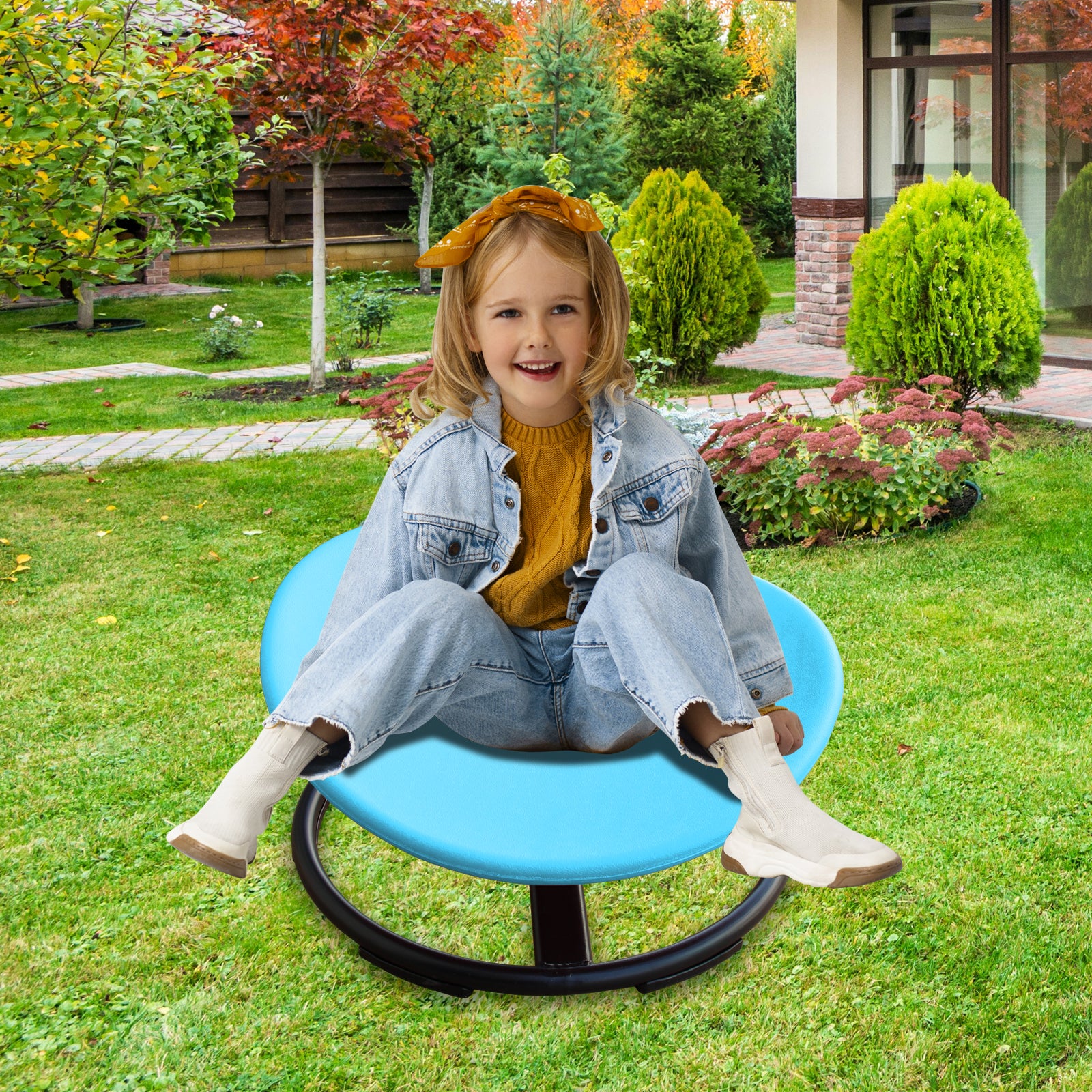 Cirui Kids 360° Swivel Sensory Chair, Non Slip Spinning Seat for Autism & ADHD, Physical Therapy Toy for Body Balance, Blue