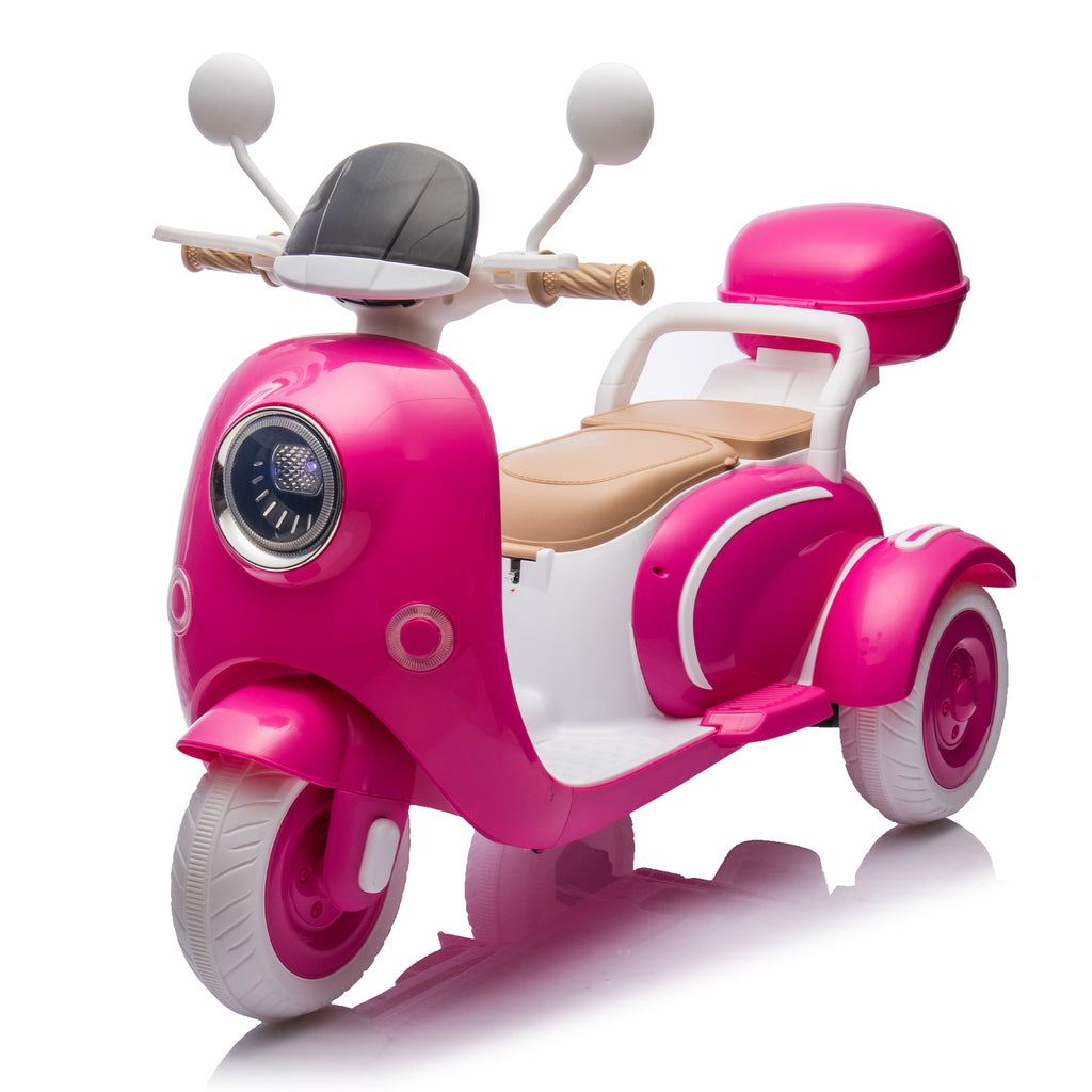 Cirui 2 Seater 12V Kids Motorcycle,3 Wheel Ride Dual Motorcycle,Toy 12V Electric Motorcycle with Front LED Light/USB/Storage Box,Rose Red