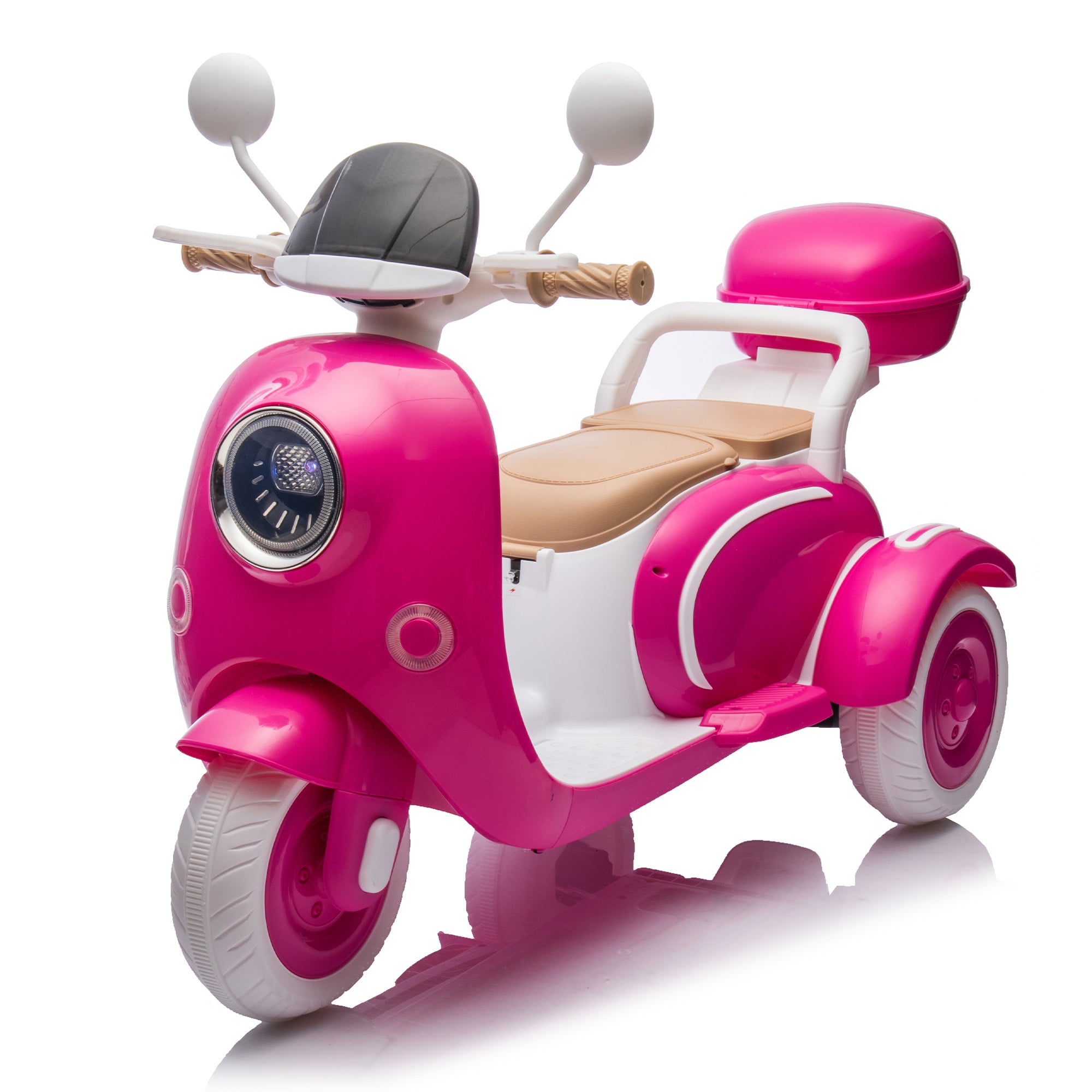 Cirui 2 Seater 12V Kids Motorcycle,3 Wheel Ride Dual Motorcycle,Toy 12V Electric Motorcycle with Front LED Light/USB/Storage Box,Rose Red