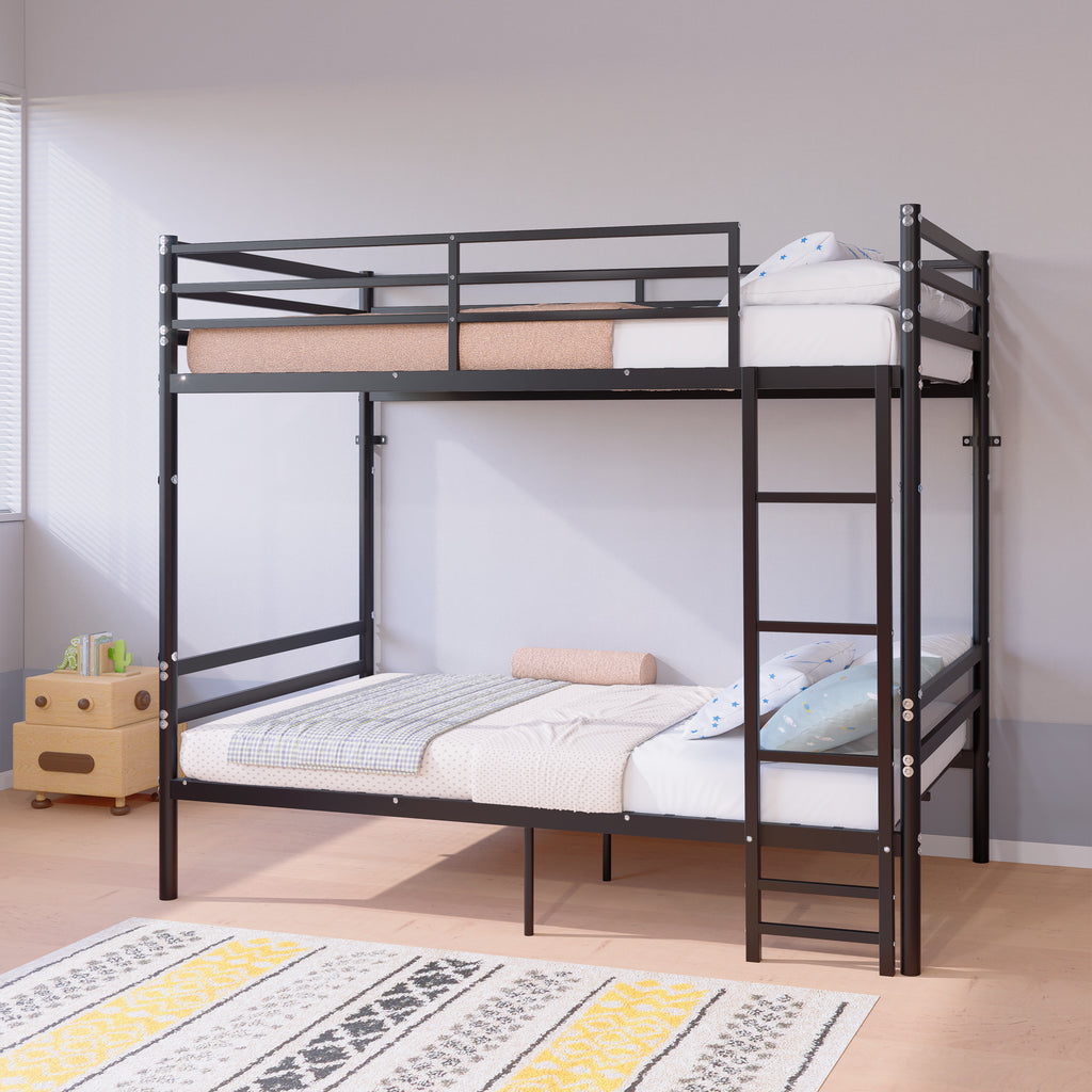 Kdymod Twin over Twin Metal Bunk Bed with Storage, Converts to 2 Separate Beds, Heavy-Duty & Space-Saving Bed Frame with Built-in Ladder & Safety Guardrail, Black