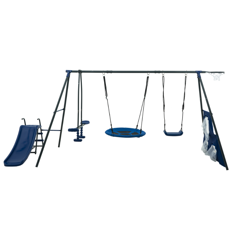 Mersco Saucer Metal Plastic Swing Set for Kids,6 in 1 Swing Sets for Outside,Heavy-Duty Playground Backyard Fun Set with Basketball Hoop,Saucer Swing,Rocking Horse,slide,soccer net &Swing for Kids