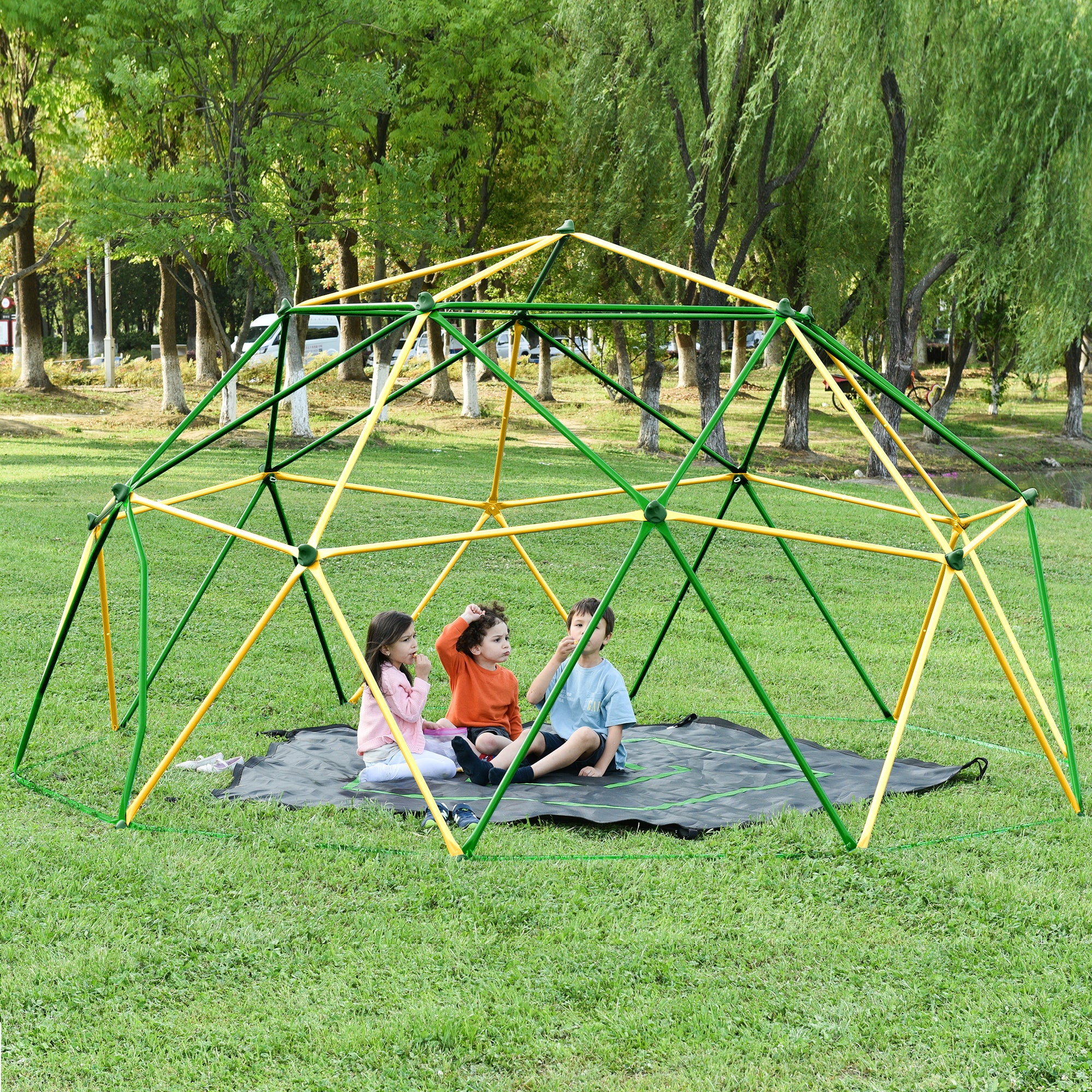Kdymod 12FT Climbing Dome for Kids with Hammock,Geometric Dome Climber Jungle Gym Supports 1000 LBS, Outdoor Backyard Play for Kids 3-10 Years Old, Easy Assembly with Climbing Grips