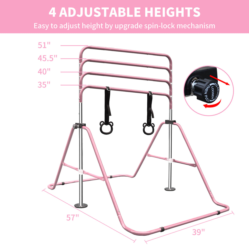 Kdymod Gymnastics Bar for Kid,Adjustable Height Kids Gymnastics Bar,Foldable Horizontal Junior Gymnastics Equipment Bar for Home Gym