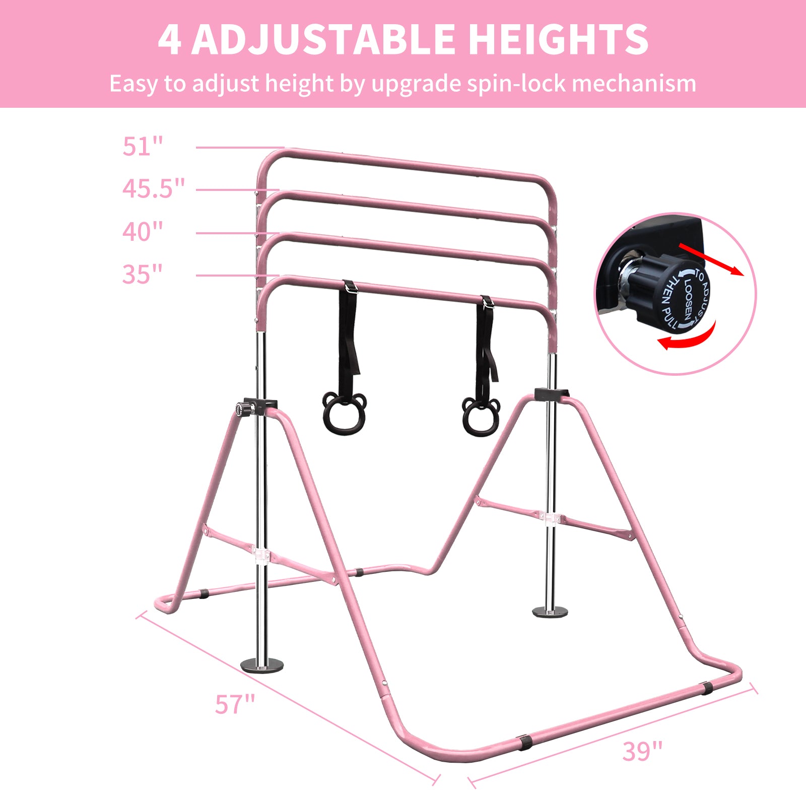 Kdymod Gymnastics Bar for Kid,Adjustable Height Kids Gymnastics Bar,Foldable Horizontal Junior Gymnastics Equipment Bar for Home Gym