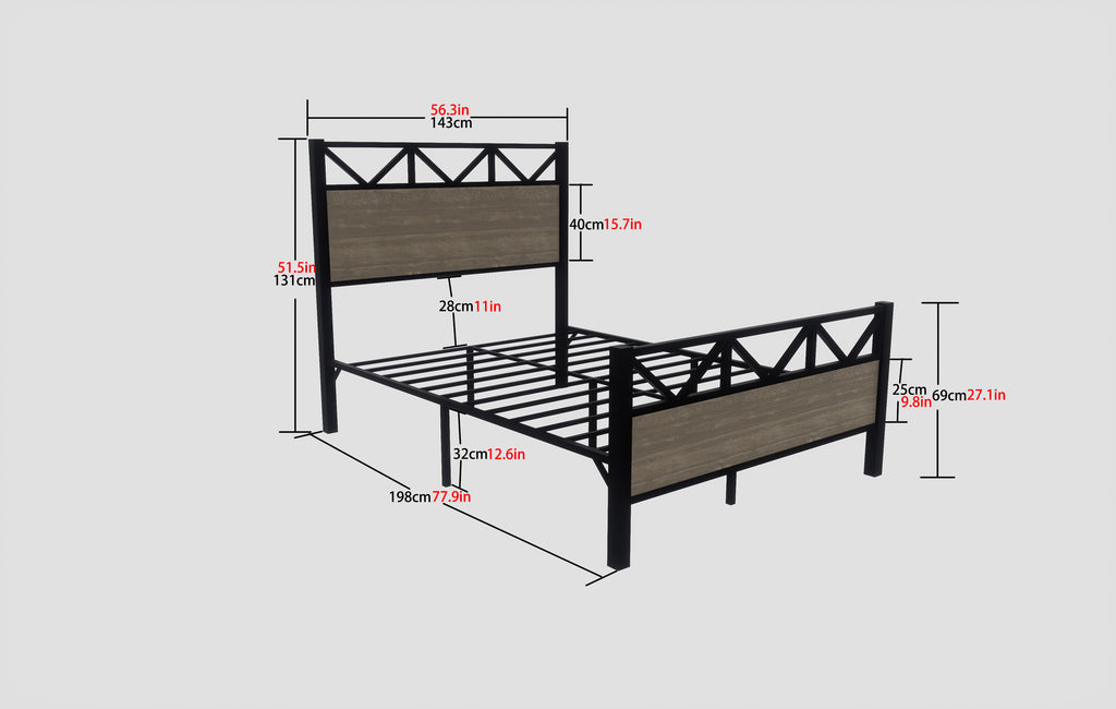 Uiowio Full Size Metal Bed Frame with Headboard and Footboard, No Box Spring Needed, Noise-Free & Sturdy, Easy Assembly