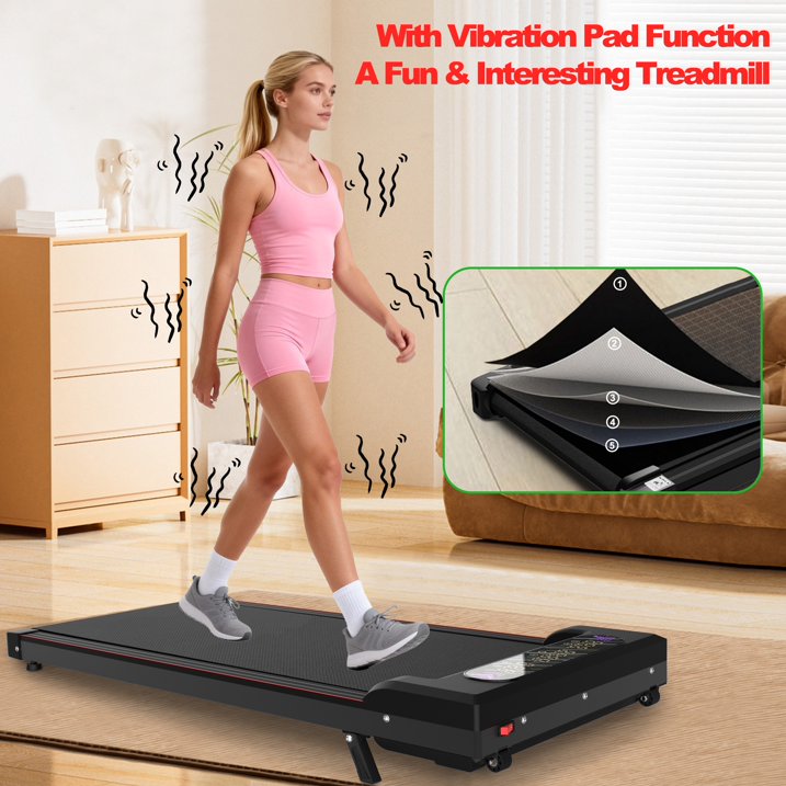 Kdymod Foldable Treadmill with Vibration Function,2 in 1 Walking Treadmill with Handle Bar & Incline,Under Desk Walking Pad with LED Display & Remote,300 Lbs Capacity,Black