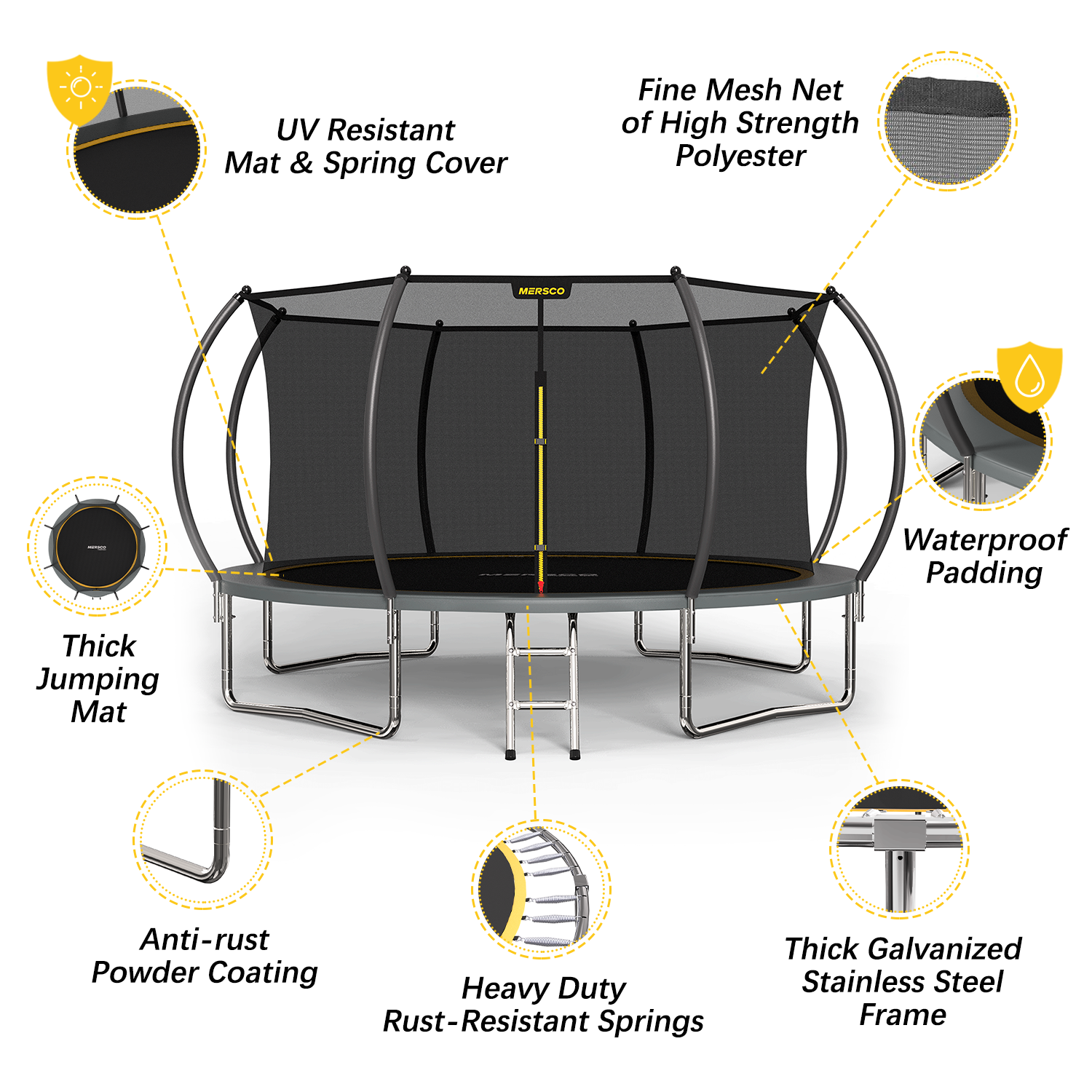 Mersco 14FT Trampoline for Kids with Ladder,Outdoor Recreational Trampolines with Enclosure Net,Jumping Trampoline SPACE for Kid Birthday and Festival Gift,Gray