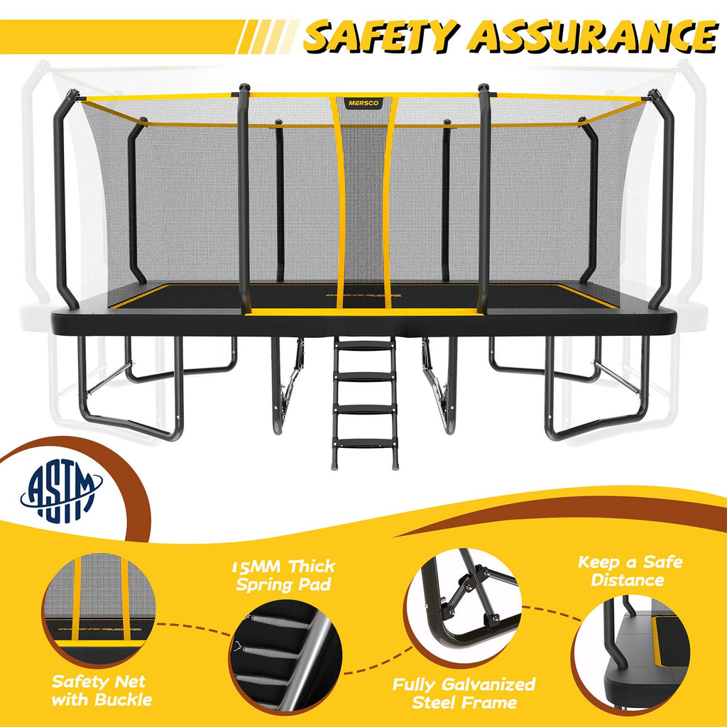 Mersco 12x18FT Kids Adults Trampoline, ASTM Certified Heavy Duty Outdoor Trampoline with Safety Enclosure Net and Upgraded Ladder for Backyard Family Fun, Fitness Trampoline MAX