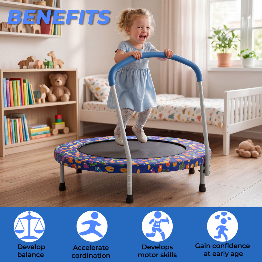 Mersco 36" Trampoline for Kids Indoor Trampoline with Handle for 2+ Years Kids Print