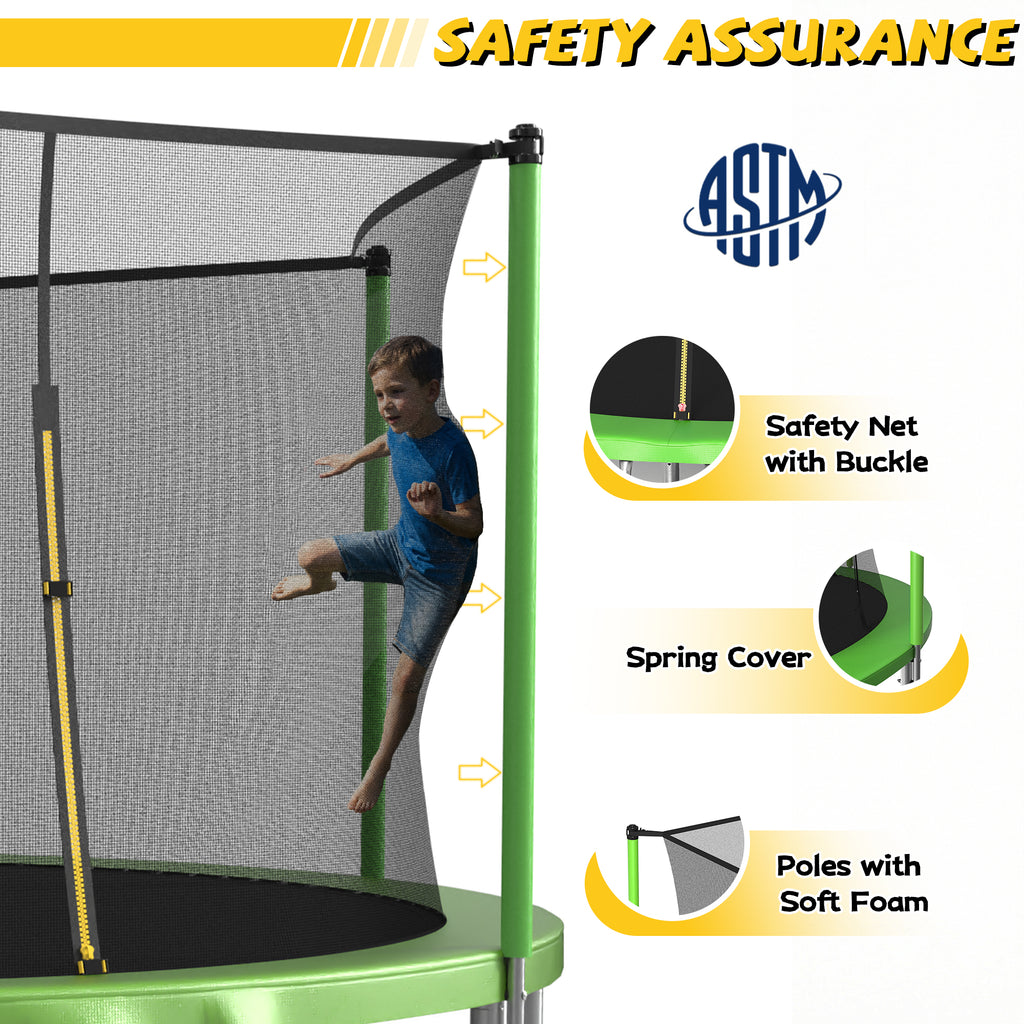 Mersco 15ft Trampoline for Kids and Adults,Outdoor Trampoline with Enclosure,Basketball Hoop and Ladder,Upright-Poled Backyard Trampoline,Jumping Trampoline PLAY for Boys and Girl Birthday Gift,Green