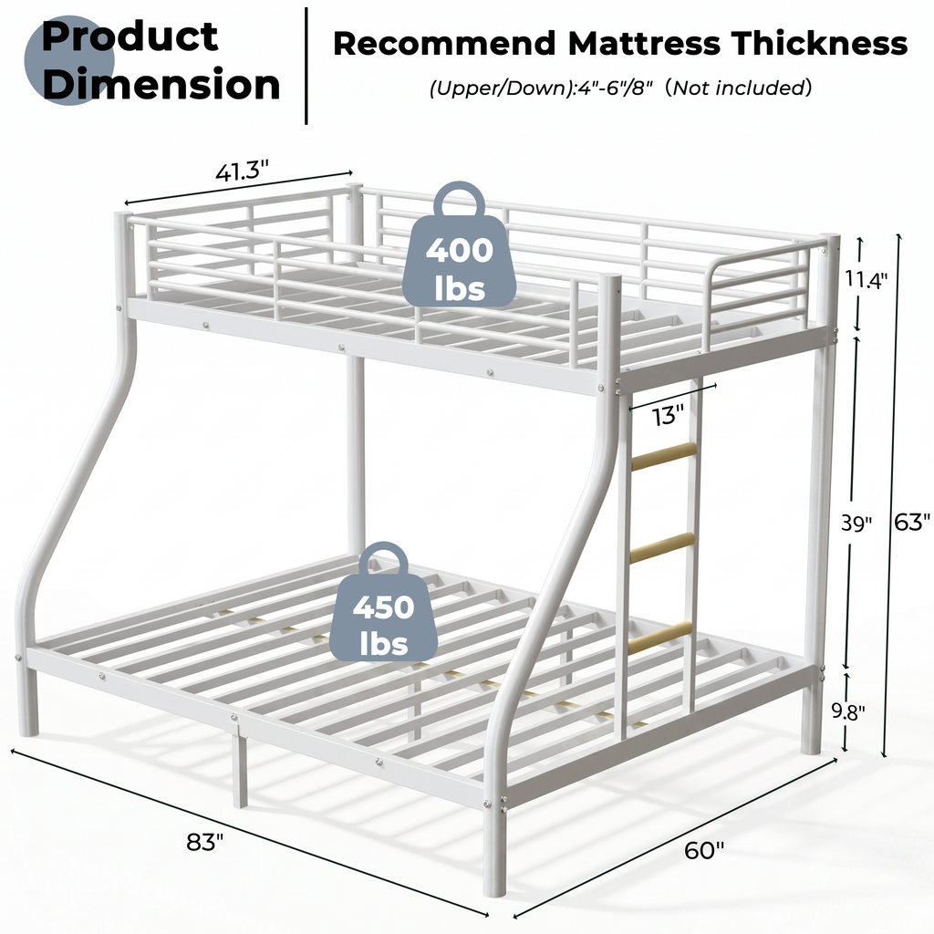 Kdymod Twin XL over Queen Metal Bunk Bed with Stairs & Storage, Heavy Duty Queen Bed Frame for Adults & Teens, No Box Spring Needed, White