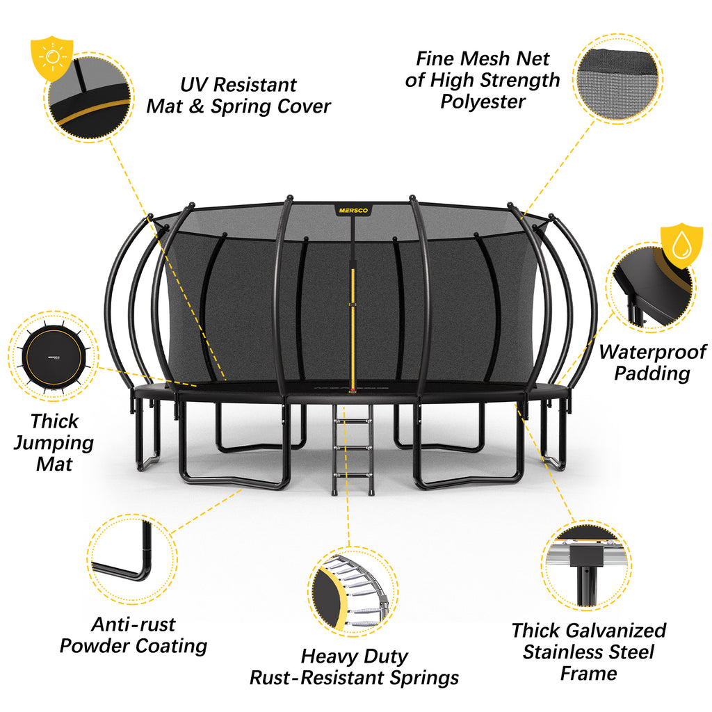Kdymod Trampoline for Kids and Adults, 16 FT Backyard Recreational Trampoline with Enclosure Net and Ladder, Heavy Duty Rust-Resistant Steel Frame, No Gap Design, Gift for Kids Adults