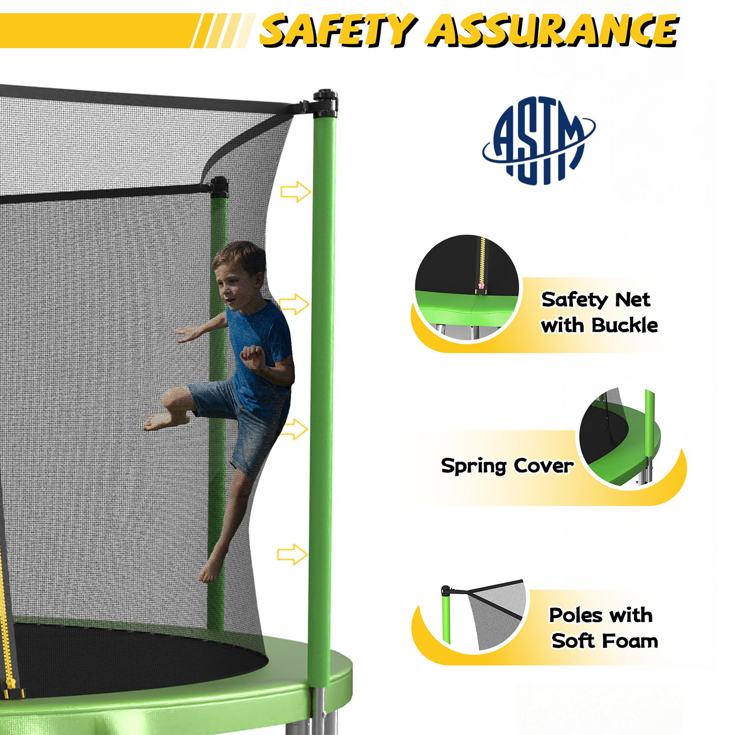 Mersco 8ft Trampoline for Kids and Adults,Outdoor Trampoline with Enclosure,Ladder,Upright-Poled Backyard Trampoline PLAY for Family Fun,Jumping Trampoline for Birthday Gift,Green