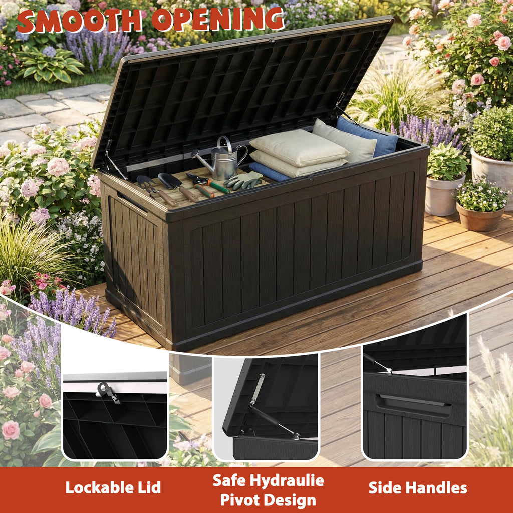 Mersco 230 Gallon Large Deck Box,Lockable Resin Outdoor Indoor Storage Box with Hundles,Waterproof UV Resistant Outside Deck Box for Patio Furniture Cushions, Pool Float,Garden Tool,Black
