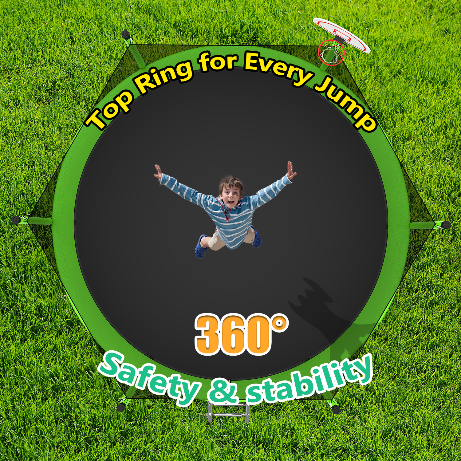 Mersco 14FT Heavy Duty Trampoline with Enclosure Net ,Swing Set Outdoor Big Trampoline for Backyard,Kids Trampoline with Basketball Hoop,Birthday and Holiday Gifts for Kids,Green