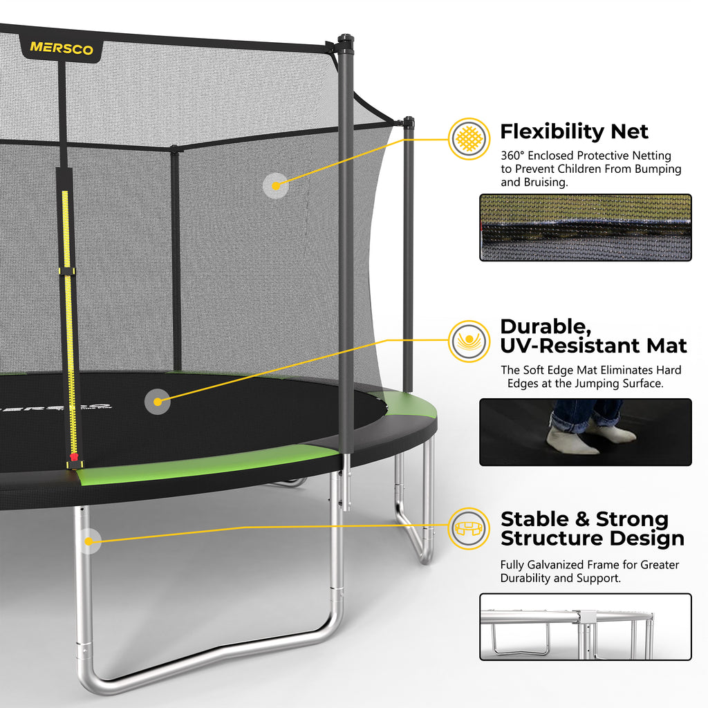 Mersco 16FT Trampoline PLAY Heavy Duty Outdoor Trampoline for Kids, Backyard Trampoline with Enclosure Net for Family Fun,Jumping Trampoline for Boys and Girls Birthday Gift,Green