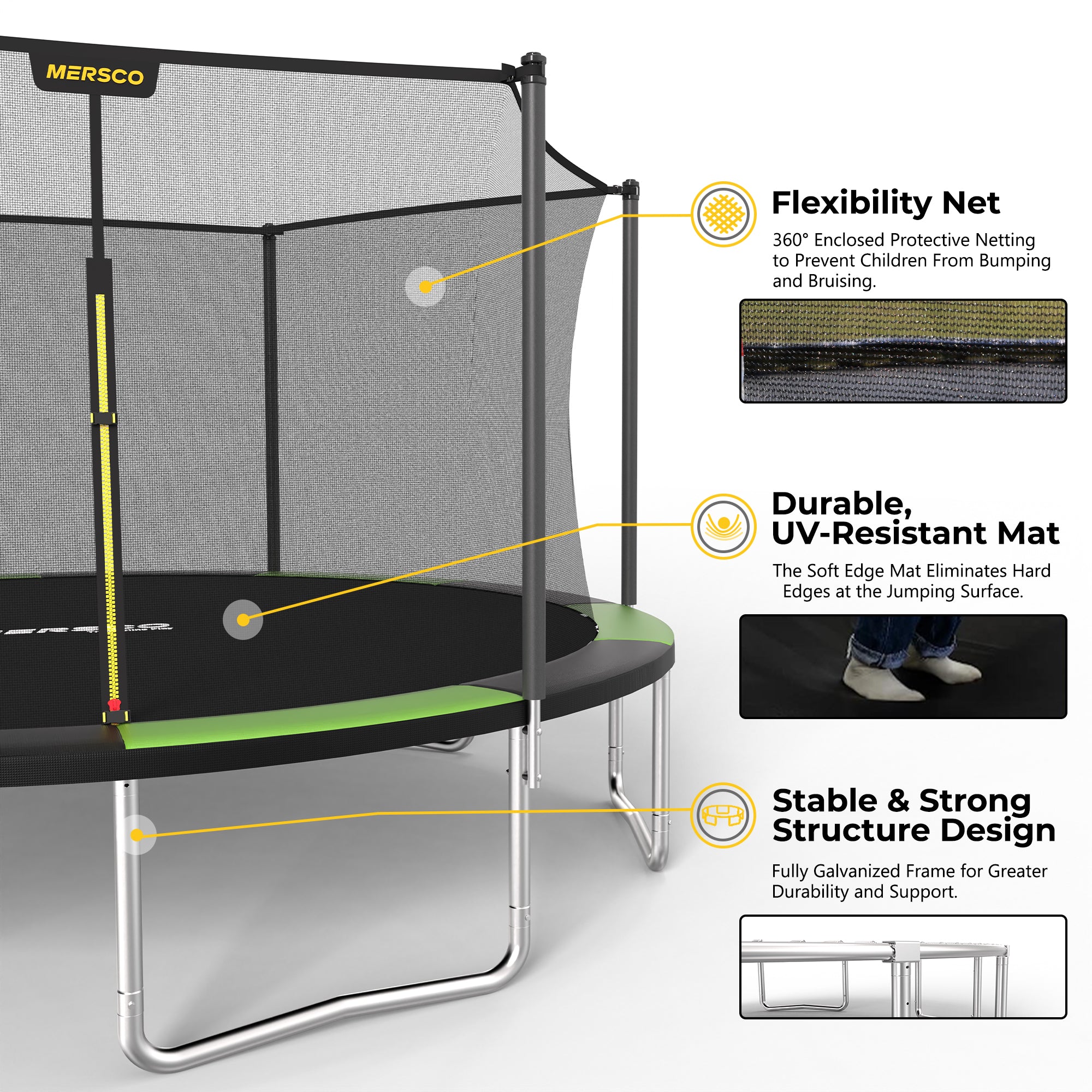 Mersco 16FT Trampoline PLAY Heavy Duty Outdoor Trampoline for Kids, Backyard Trampoline with Enclosure Net for Family Fun,Jumping Trampoline for Boys and Girls Birthday Gift,Green
