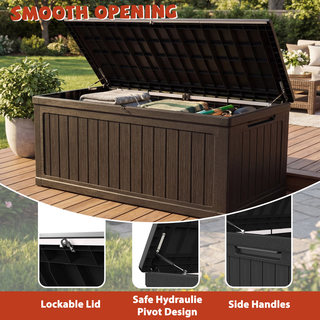 Mersco 260 Gallon Large Deck Box,Lockable Resin Outdoor Indoor Storage Box with Hundles,Waterproof UV Resistant Outside Deck Box for Patio Furniture Cushions, Pool Float,Garden Tool,Black