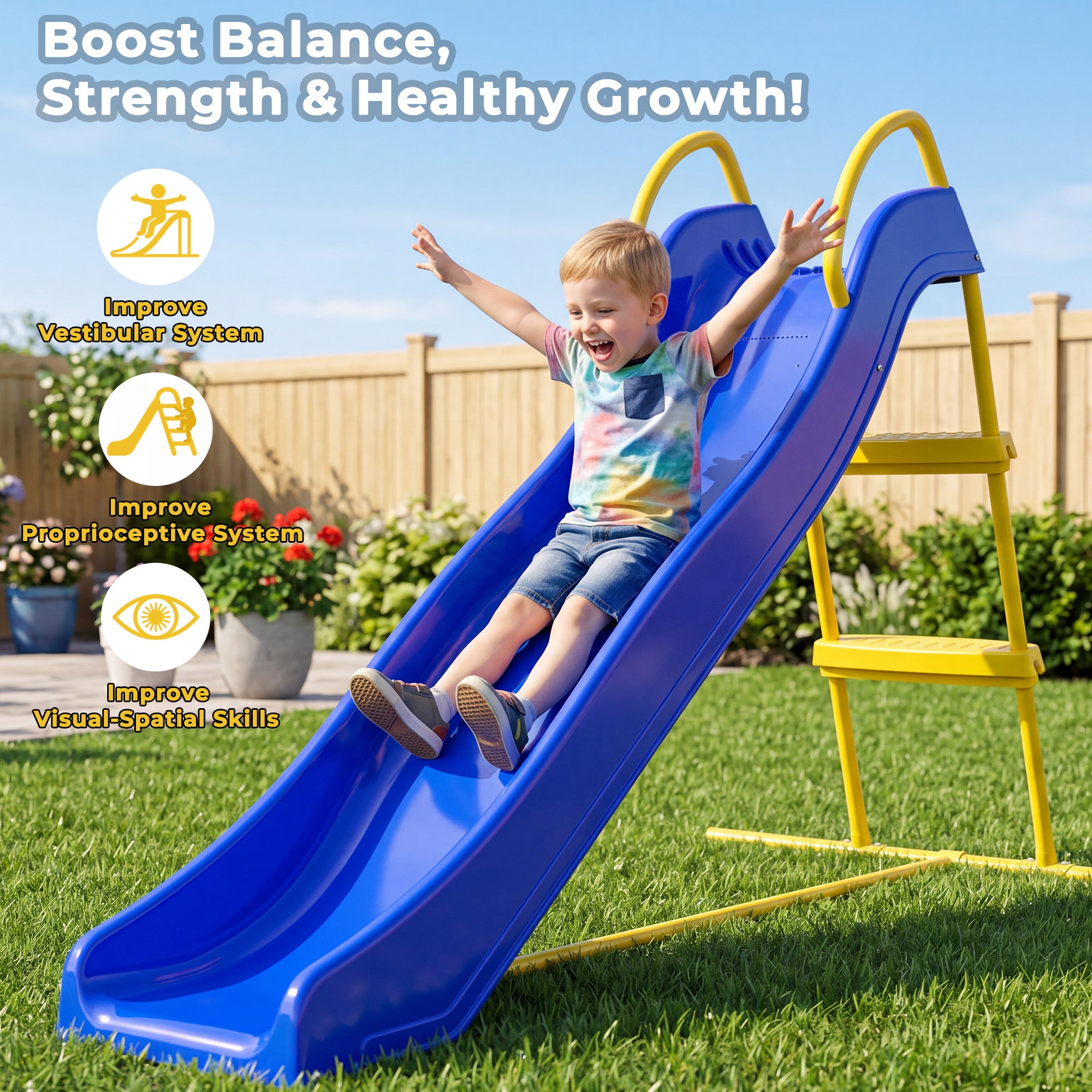 Mersco Kid Outdoor Indoor Slide,Water Slides for Backyard with Water Pipe & 5 Anchors,Playground Freestanding Slide Equipment for Boys and Girls Birthday Gifts,Blue