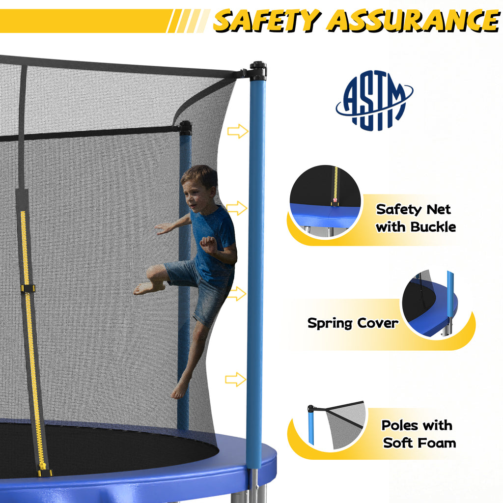 Mersco 15ft Trampoline for Kids Adults,Outdoor Upright-Poled Trampoline with Enclosure,Basketball Hoop and Ladder,Jumping Trampoline PLAY for Boys and Girls Birthday Gift ,Blue