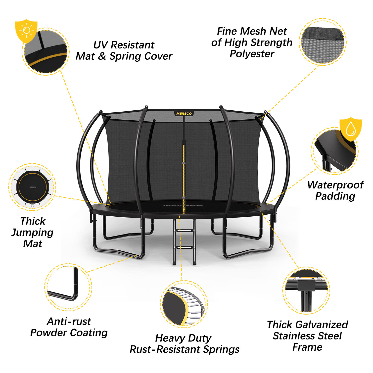 Mersco 12FT Trampoline for Kids with Ladder,Outdoor Recreational Trampolines with Enclosure Net,Jumping Trampoline SPACE for Kid Birthday and Festival Gift,Black