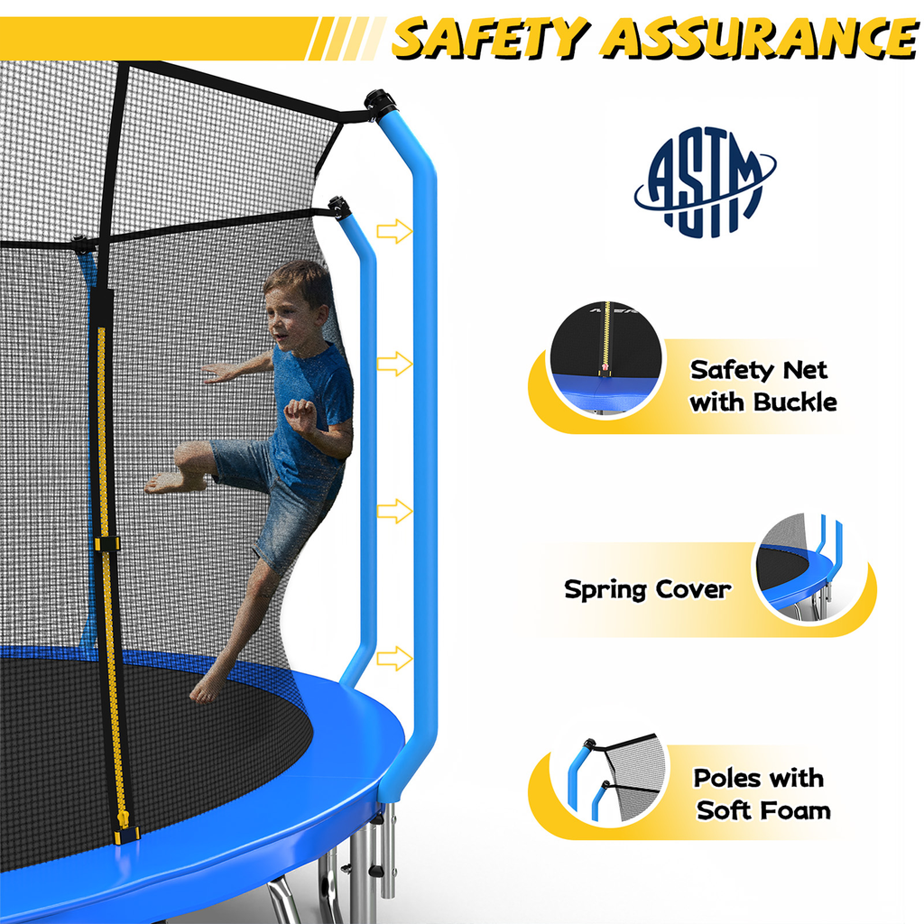 Mersco 8ft Trampoline for Kids and Adults,No-Gap Design Outdoor Trampoline with Basketball Hoop,Enclosure Net and Ladder,Jumping Trampoline SUPER for Boys and Girls Birthday Gift,Blue