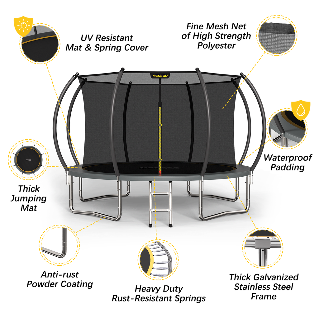 Mersco 12FT Trampoline for Kids with Ladder,Outdoor Recreational Trampolines with Enclosure Net,Jumping Trampoline SPACE for Kid Birthday and Festival Gift,Gray