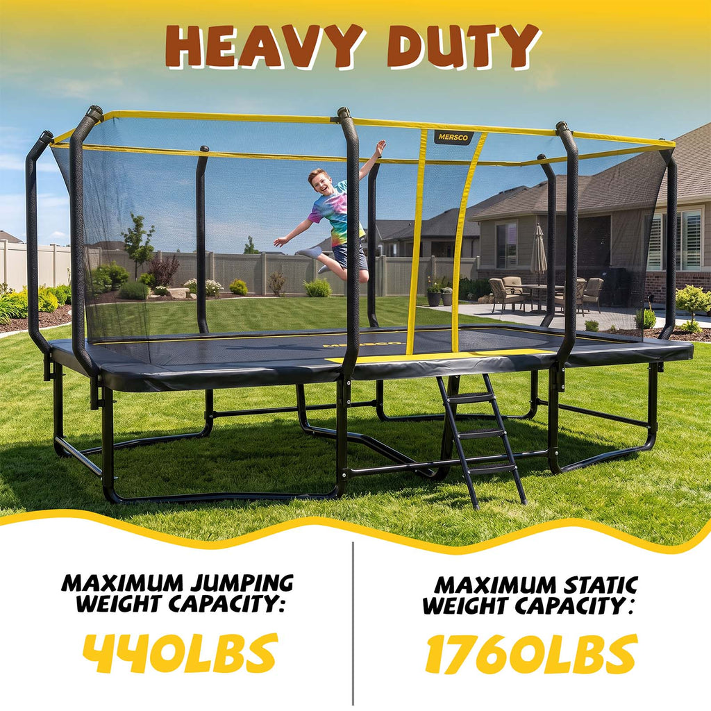 Mersco 10x17FT Kids Adults Trampoline, Heavy Duty Outdoor Trampoline with Safety Enclosure Net and Upgraded Ladder for Backyard Family Fun, Fitness Trampoline MAX