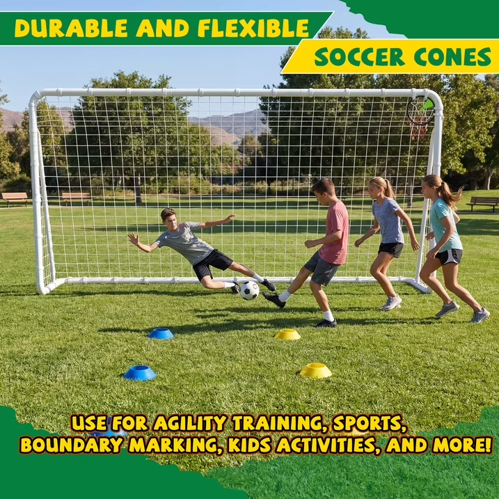 Kdymod 12×6 FT Soccer Goal for Backyard,Heavy-Duty Metal Soccer Net with Target Net,Outdoor Soccer Goal Soccer Equipment Set with 6 Soccer Cones & 5 Stakes for Kids and Adults ,White