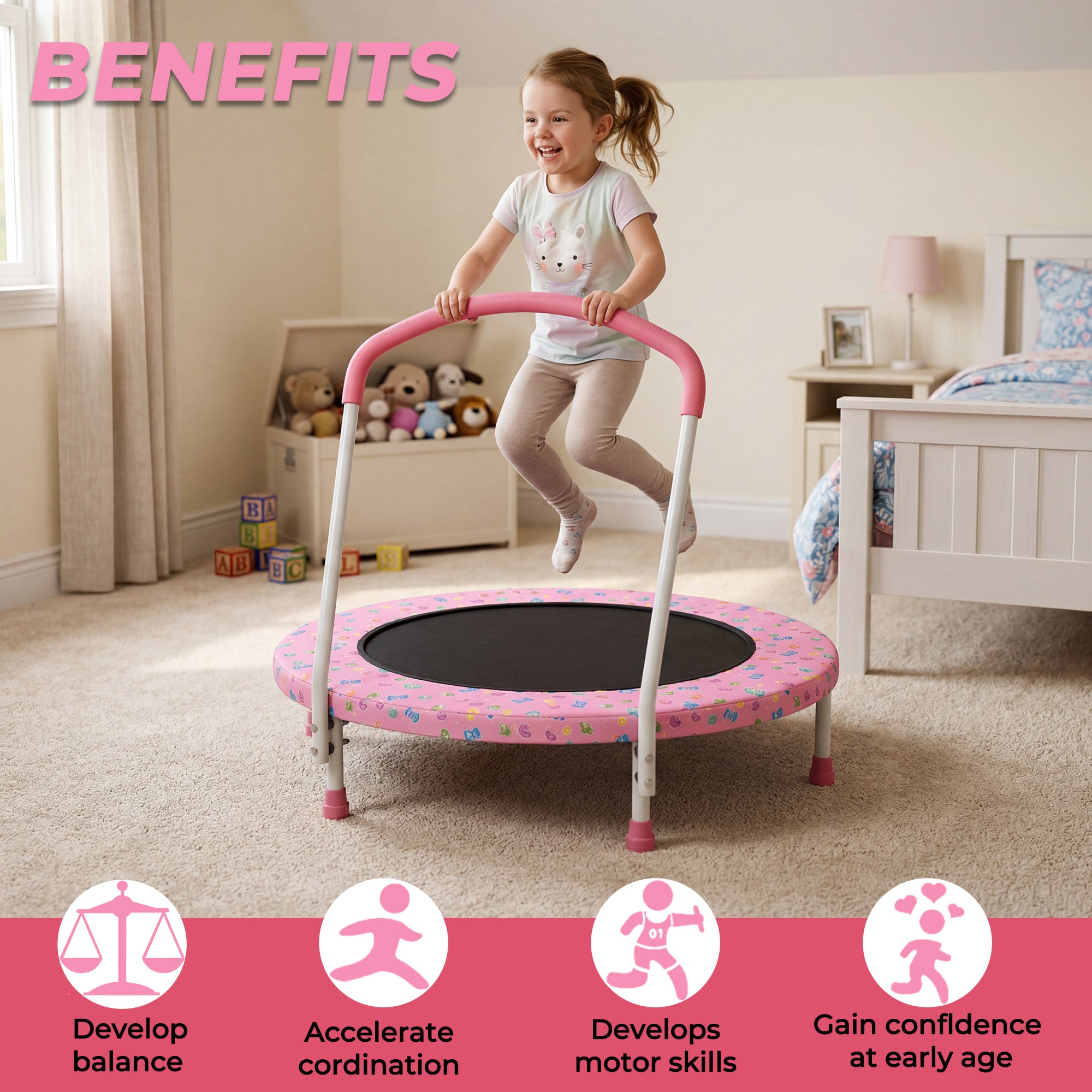 Mersco 36" Trampoline for Kids Indoor Trampoline with Handle for 2+ Years Kids