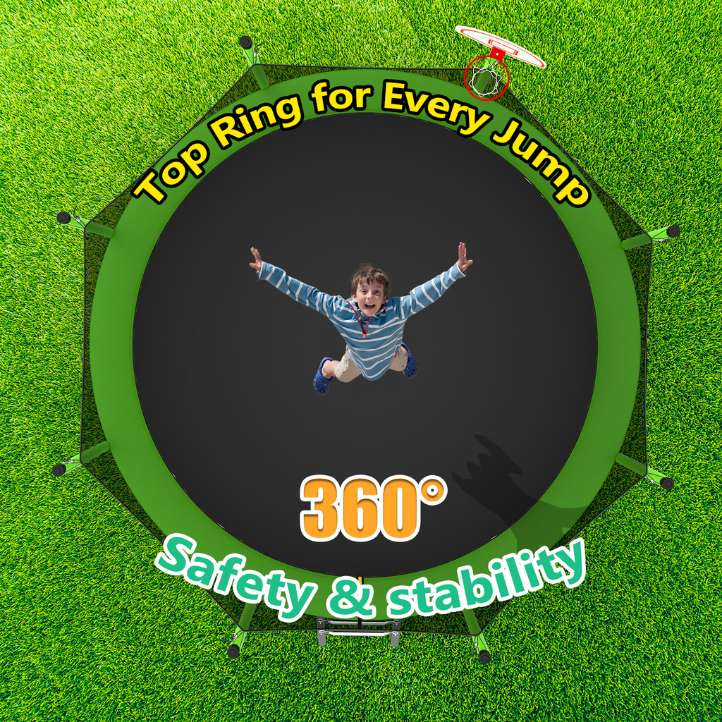Mersco 12FT Heavy Duty Trampoline with Enclosure Net , Swing Set Outdoor Big Trampoline for Backyard,Kids Trampoline with Basketball Hoop,Birthday and Holiday Gifts for Kids,Green