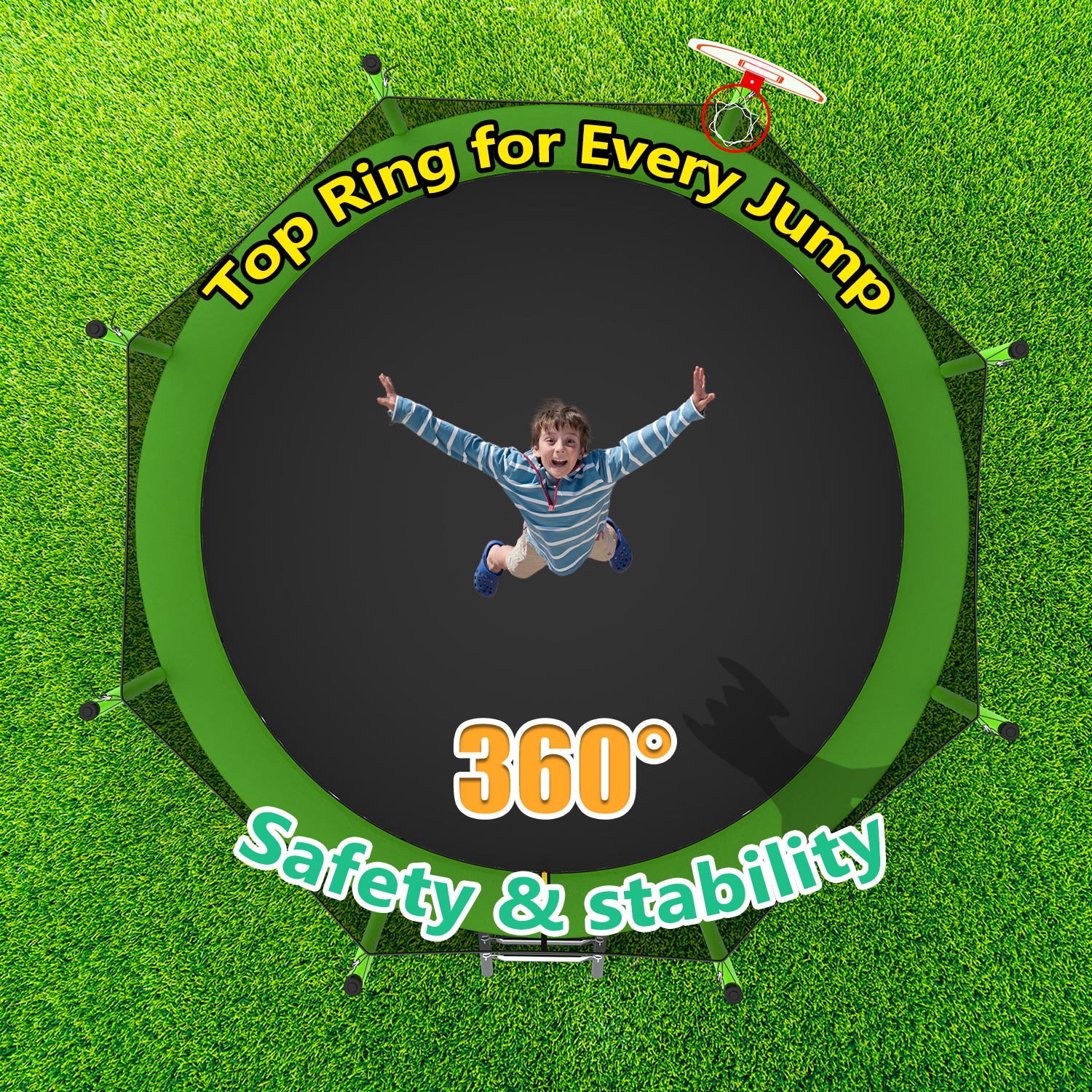 Mersco 12FT Heavy Duty Trampoline with Enclosure Net , Swing Set Outdoor Big Trampoline for Backyard,Kids Trampoline with Basketball Hoop,Birthday and Holiday Gifts for Kids,Green