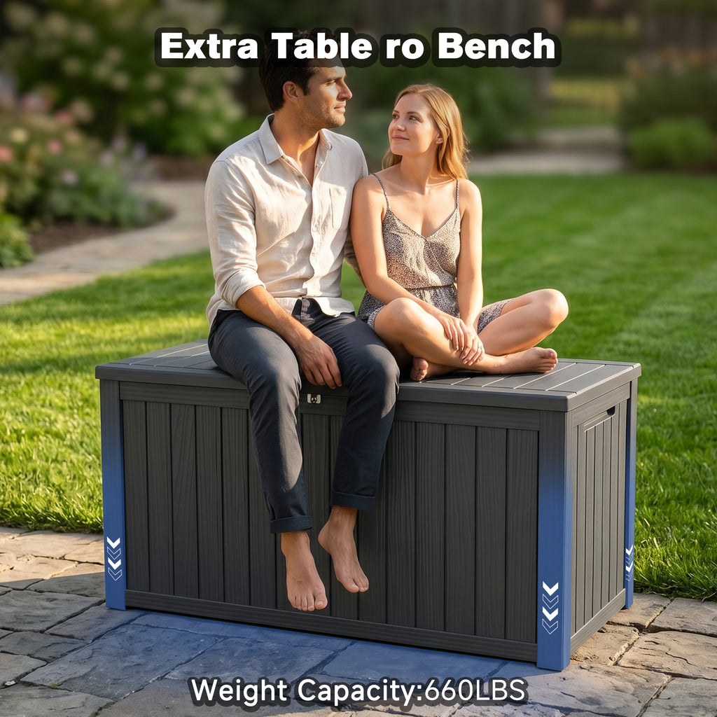 UIOWIO Deck Box Outdoor Storage ,Resin Deck Boxes Outdoor Waterproof UV Resistant with Hundles,Outside Lockable Toy Storage for Pool ,Patio Furniture and Sports Equipment,Black