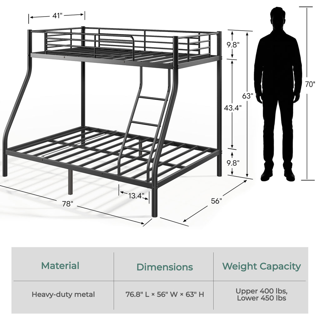 Kdymod Twin over Full Metal Bunk Bed with Stairs & Storage, Heavy Duty Bed Frame for Adults & Teens, Includes 2 6" Memory Foam Mattresses, No Box Spring Needed, Black