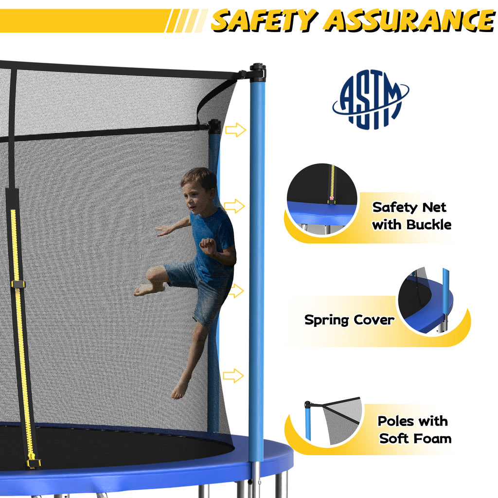 Mersco 16ft Trampoline for Kids and Adults,Outdoor Trampoline with Enclosure,Basketball Hoop and Ladder,Upright-Poled Backyard Trampoline,Jumping Trampoline PLAY for Boys and Girls Birthday Gift,Blue