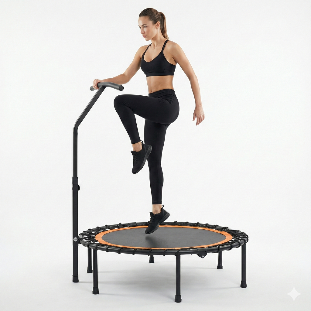 Mersco 40'' Foldable Mini Sports trampoline,450LBS Rebounder Trampoline for Home Gym,Cardio & Strength Training,Fitness Trampoline with Adjustable Handle, Stable & Quiet, Indoor Outdoor, Black