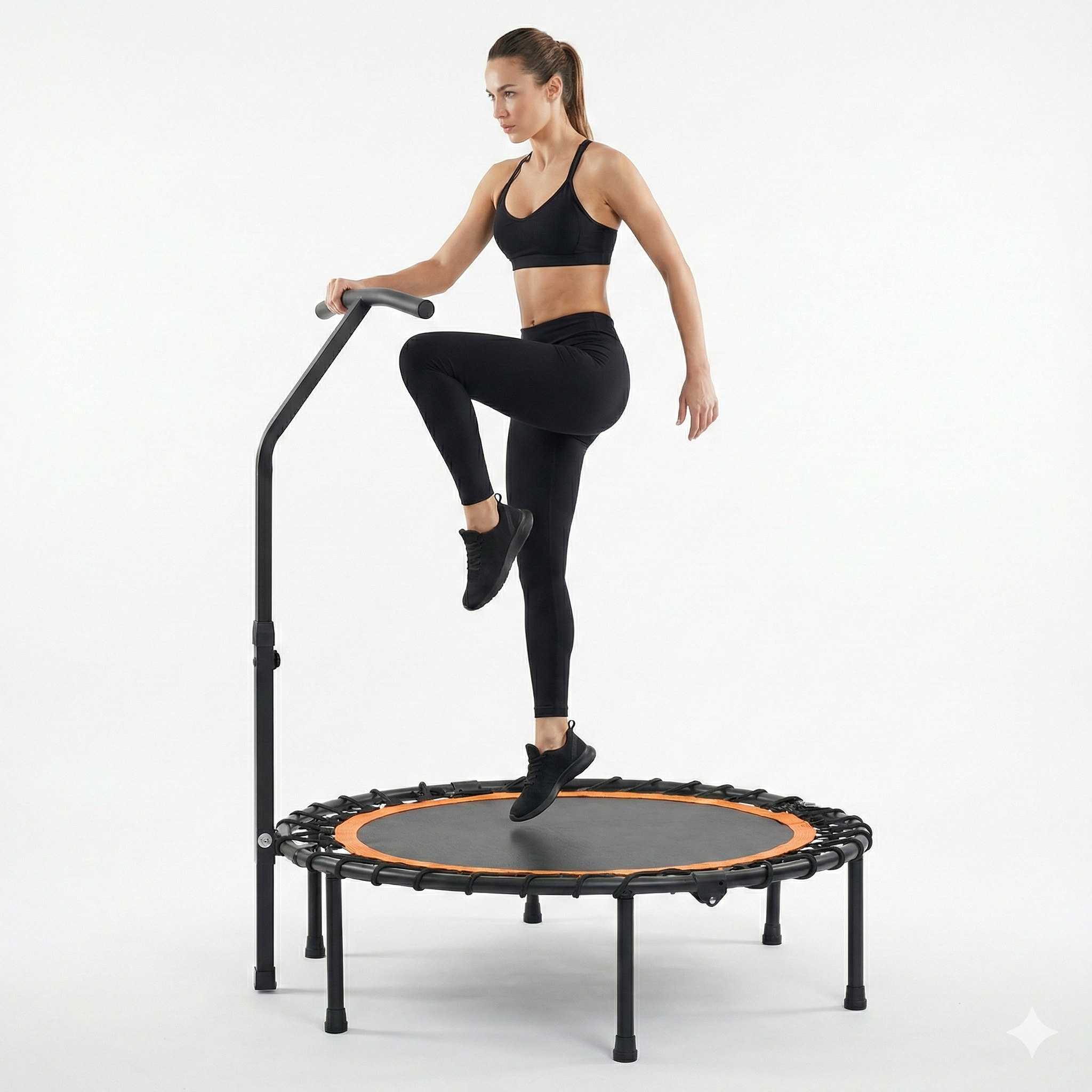 Mersco 40'' Foldable Mini Sports trampoline,450LBS Rebounder Trampoline for Home Gym,Cardio & Strength Training,Fitness Trampoline with Adjustable Handle, Stable & Quiet, Indoor Outdoor, Black