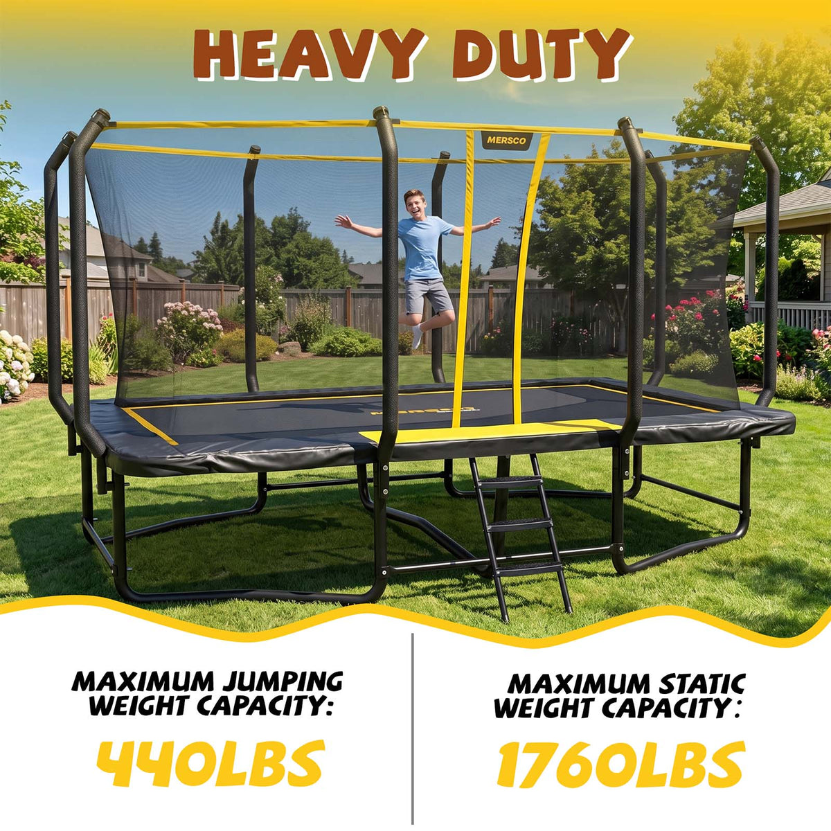 Mersco 9x15FT Kids Adults Trampoline, Heavy Duty Outdoor Trampoline with Safety Enclosure Net and Upgraded Ladder for Backyard Family Fun, Fitness Trampoline MAX