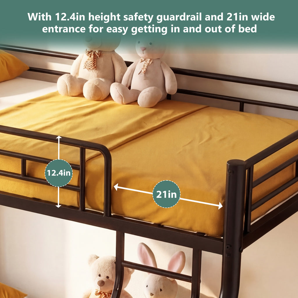 Netrum Twin over Full Bunk Bed for Teens Adults,Heavy Duty Metal Bunk Beds Frame with Ladder,Twin Full Size Bed Bunk Bed with Safe Guardrail for Small Rome,Black