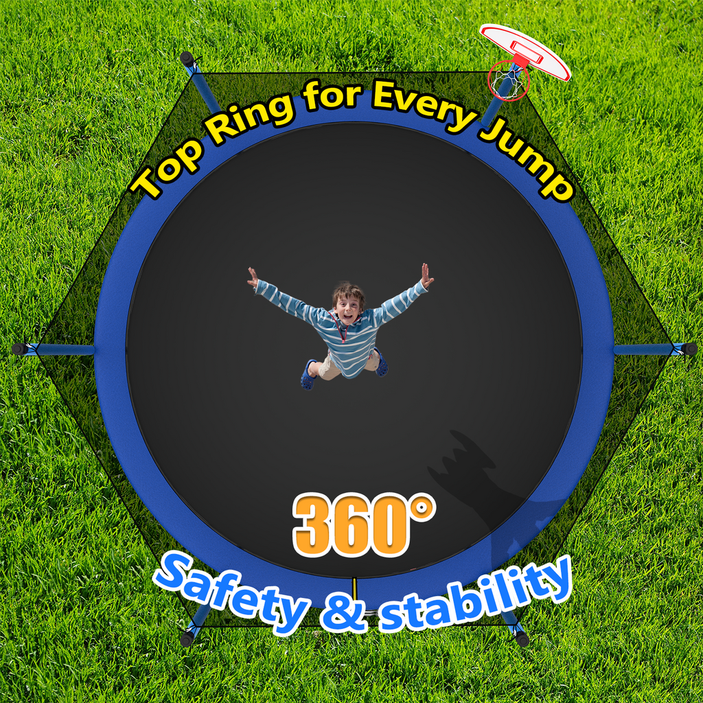 Mersco 15FT Heavy Duty Trampoline with Enclosure Net ,Swing Set Outdoor Big Trampoline for Backyard,Kids Trampoline with Basketball Hoop,Birthday and Holiday Gifts for Kids Jumping Trampoline,Blue