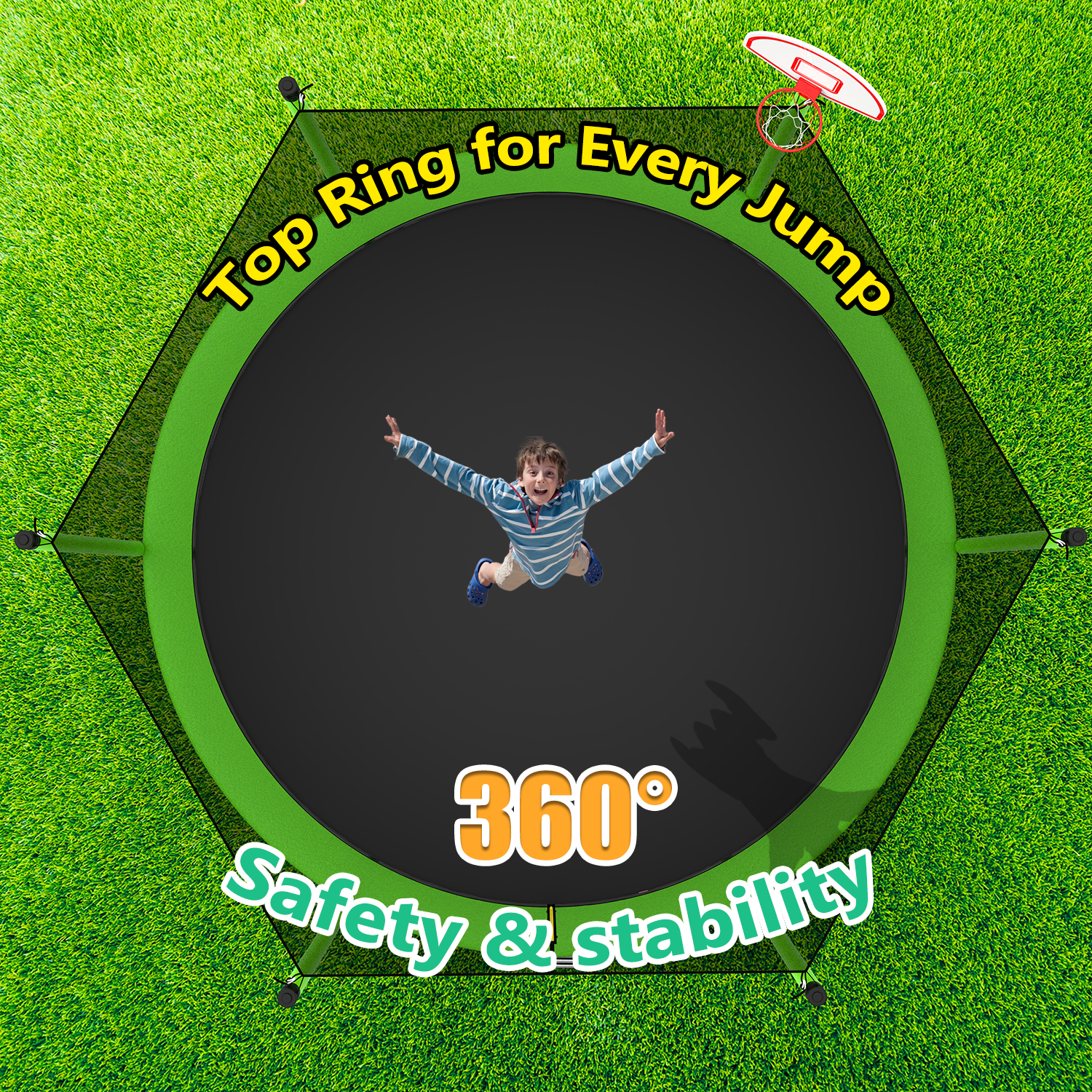 Mersco 15FT Heavy Duty Trampoline with Enclosure Net , Swing Set Outdoor Big Trampoline for Backyard,Kids Trampoline with Basketball Hoop,Birthday and Holiday Gifts for Kids,Green